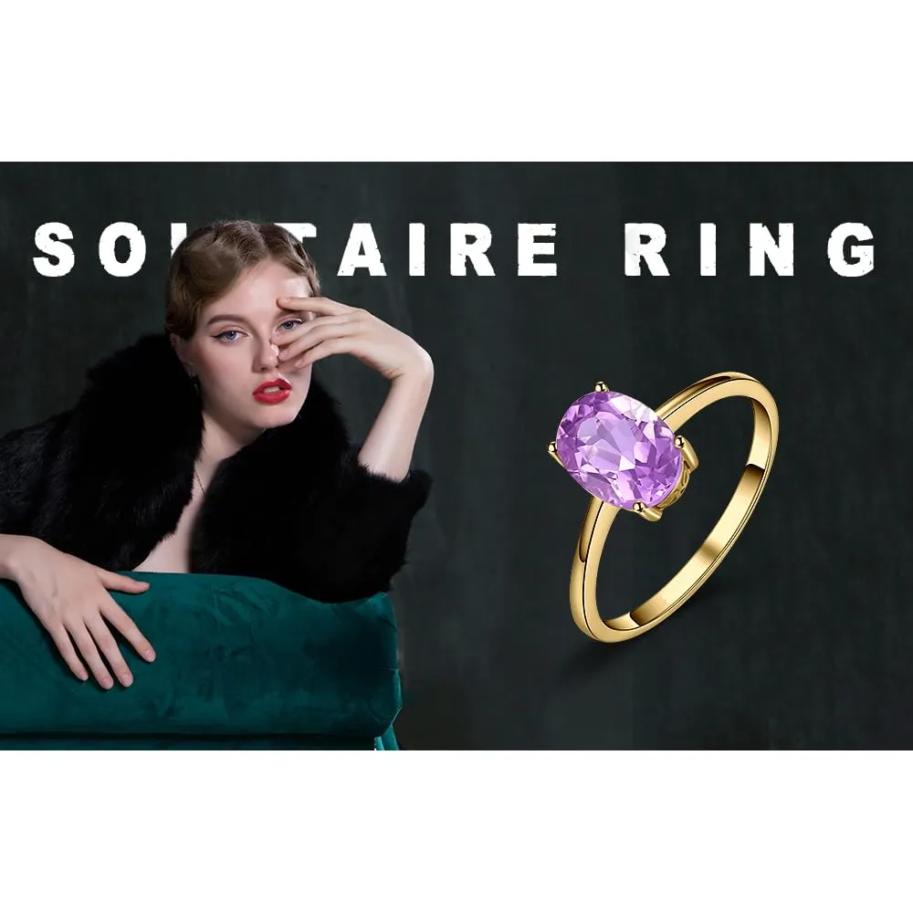 JewelryPalace Anello Donna in Oro Giallo 14K con Ametista Viola Naturale, Solitario Ovale, Misura 8 - immagine 6