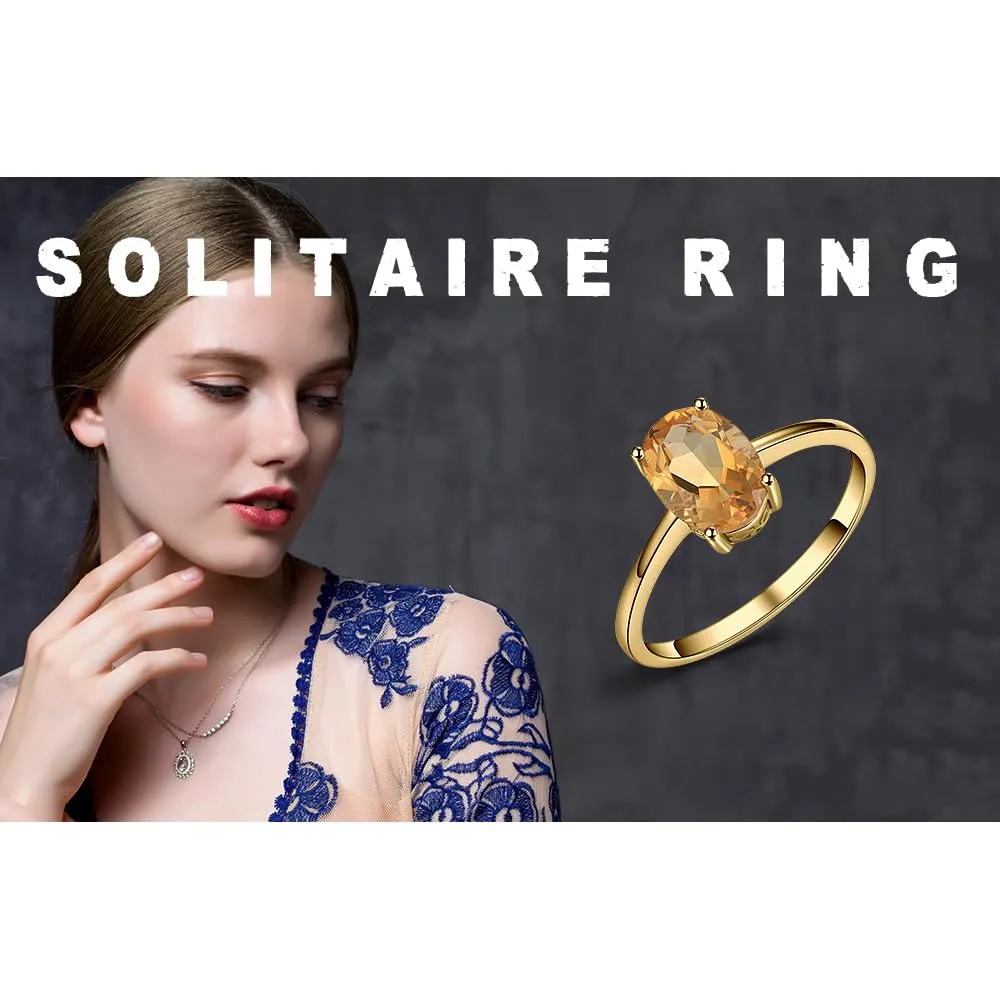 JewelryPalace Anello Donna placcato oro giallo 14K con Citrino Naturale Arancione, Solitario Ovale, Taglia 14.5 - immagine 6
