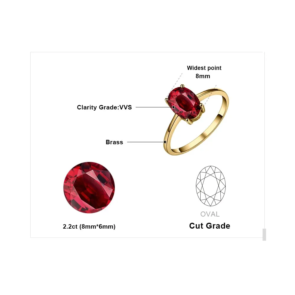 JewelryPalace Anello Donna in Oro Giallo 14K con Granato Rosso Naturale Ovale, Solitario per Fidanzamento e Anniversario, Misura 13 - immagine 2