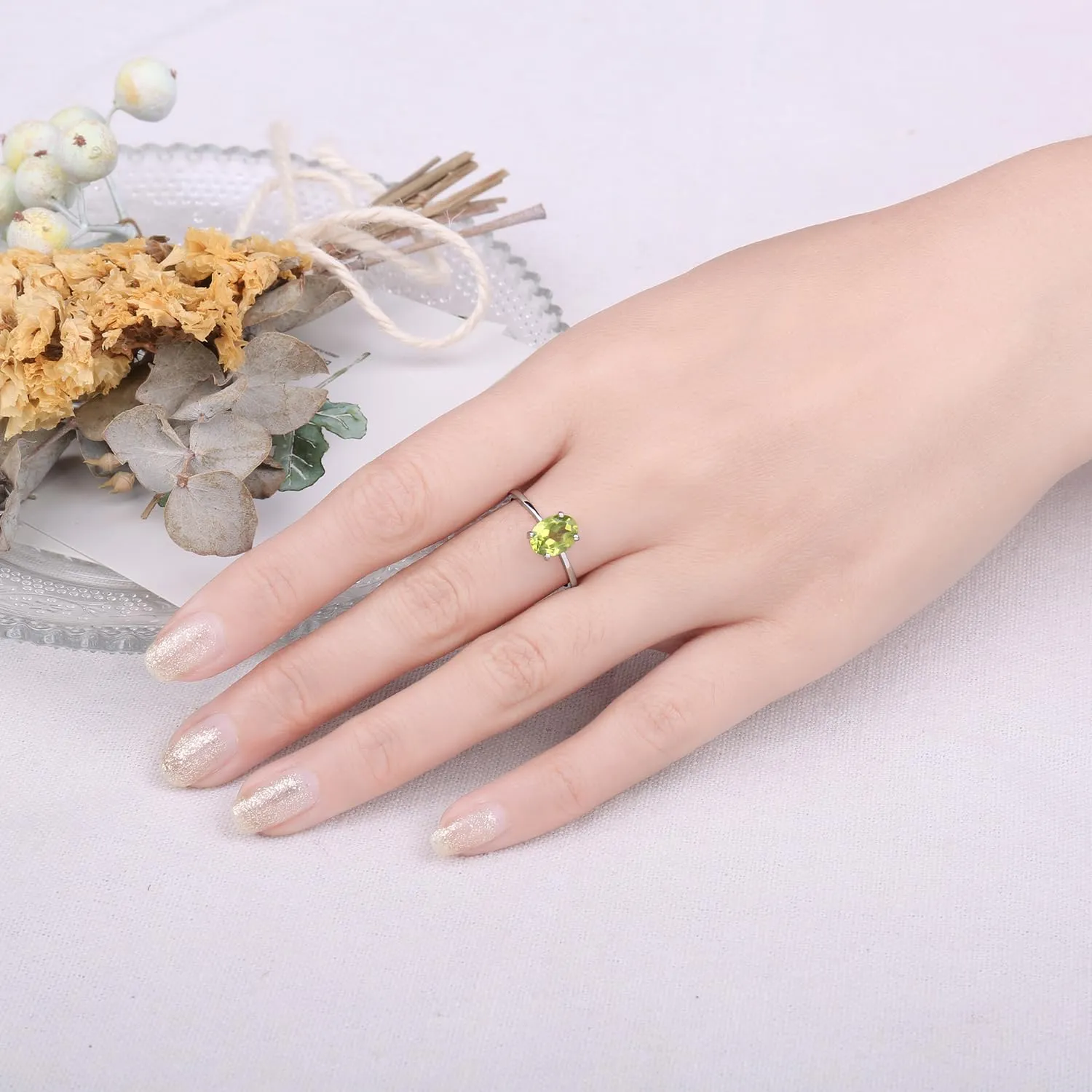 JewelryPalace Anello Donna in Oro Bianco 14K con Peridoto Verde Naturale Taglio Ovale - immagine 4