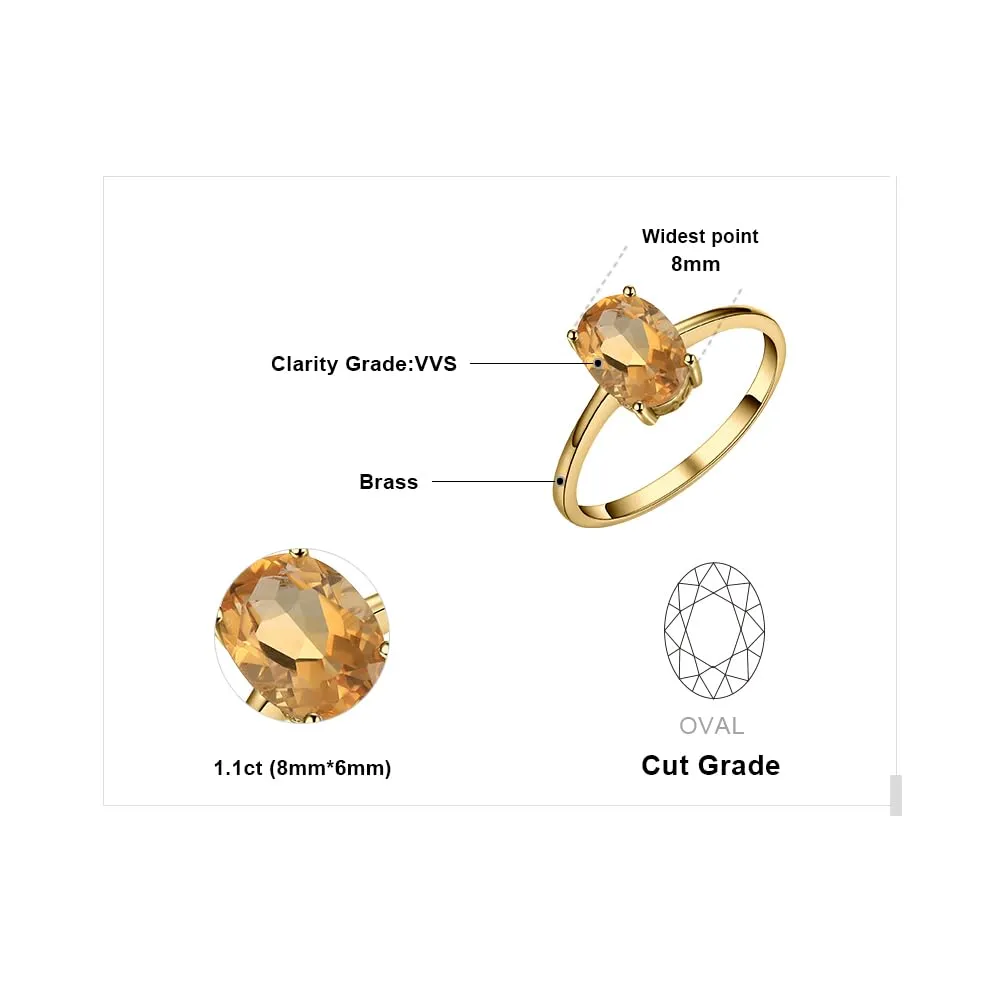 JewelryPalace Anello Donna placcato oro giallo 14K con Citrino Naturale Arancione, Solitario Ovale, Misura 17 - immagine 2