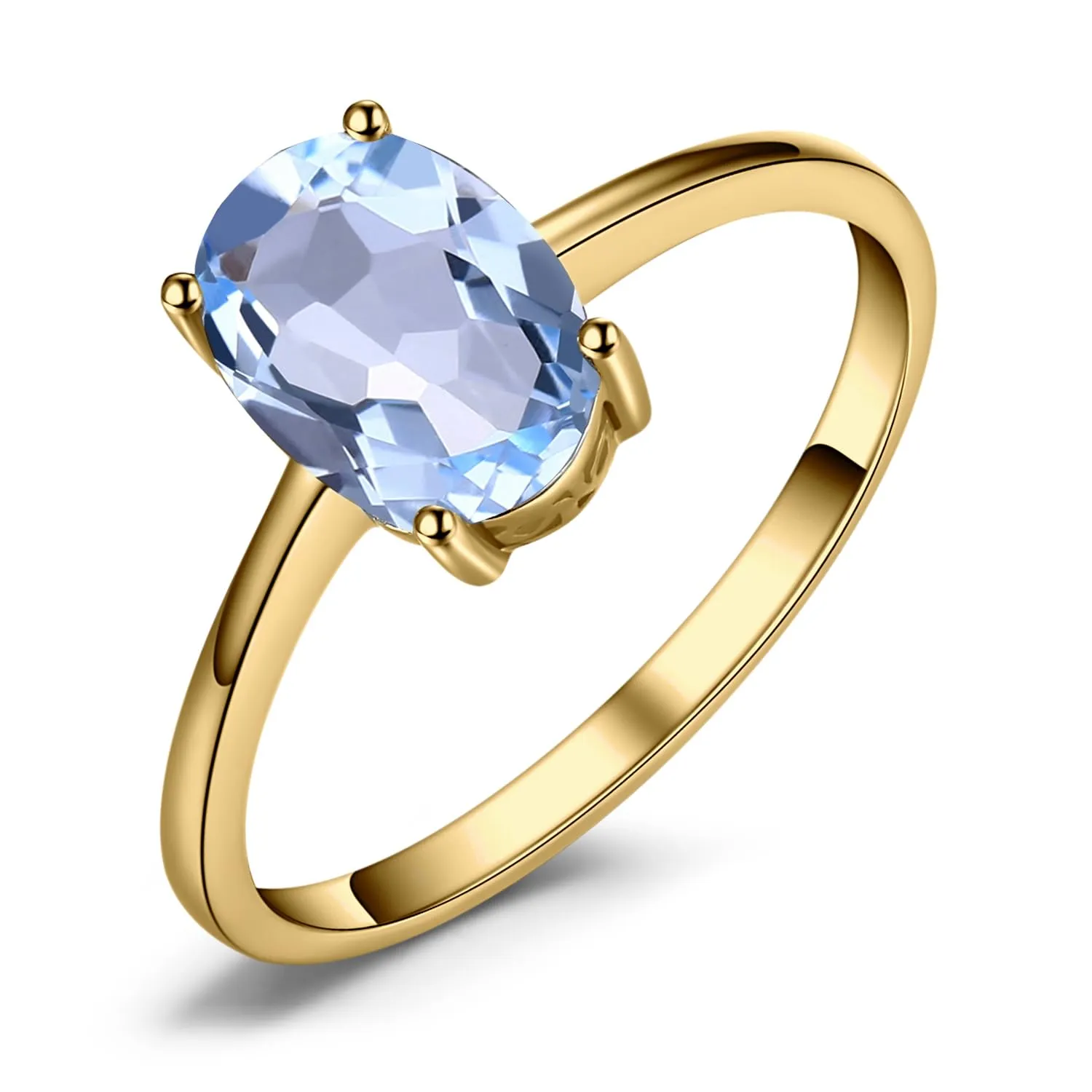 JewelryPalace Anello Donna Placcato Oro Giallo 14K con Topazio Azzurro Naturale, Ovale, Taglia 10.5 - immagine 1