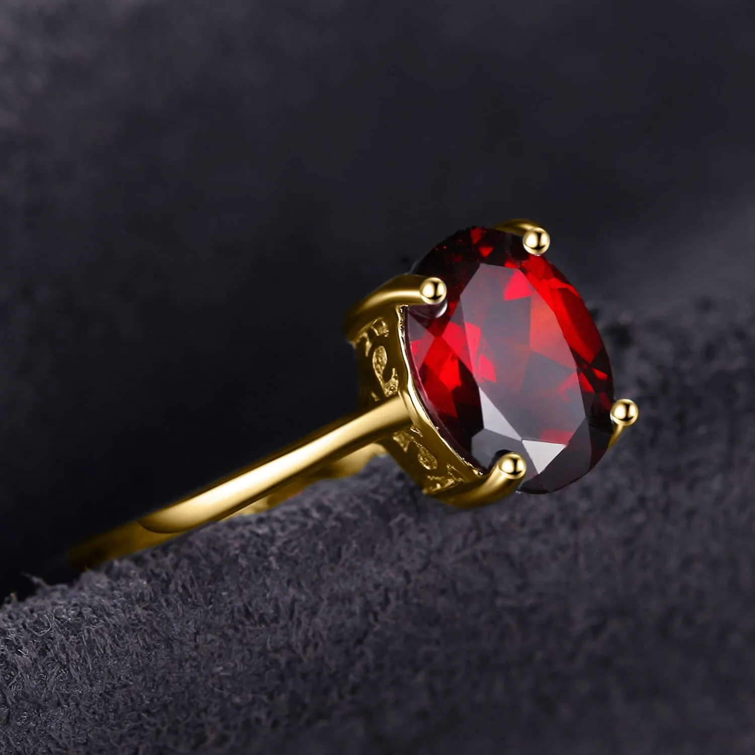 JewelryPalace Anello Donna placcato oro giallo 14K con Granato Rosso Naturale Ovale Solitario - immagine 3