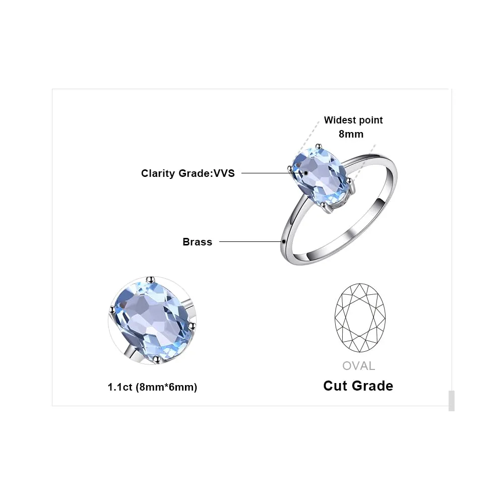 JewelryPalace Anello Donna placcato oro bianco 14K con Topazio Azzurro Naturale, Taglio Ovale, Misura 11.5 - immagine 2