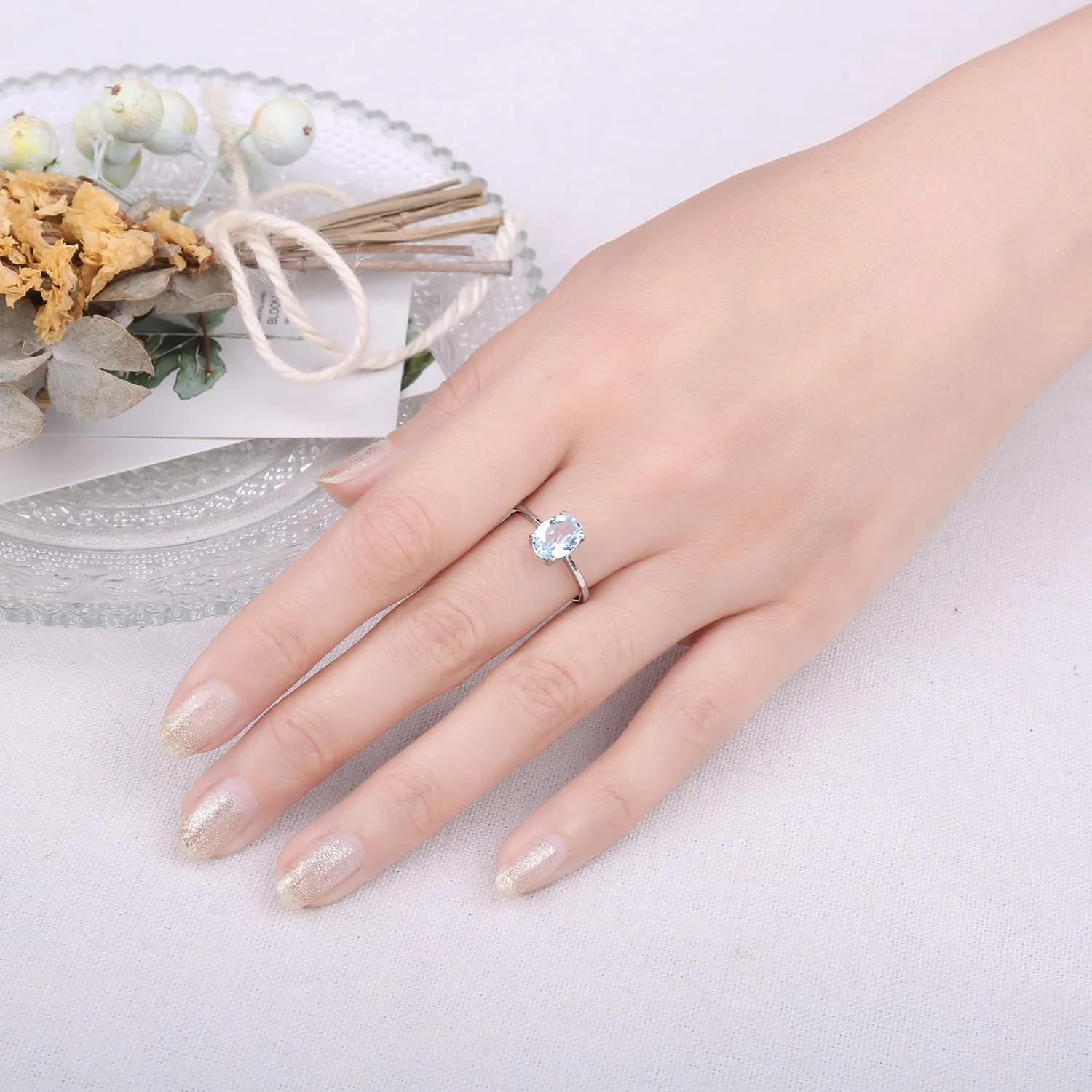 JewelryPalace Anello Donna placcato oro bianco 14K con Topazio Azzurro Naturale, Taglio Ovale, Misura 11.5 - immagine 4