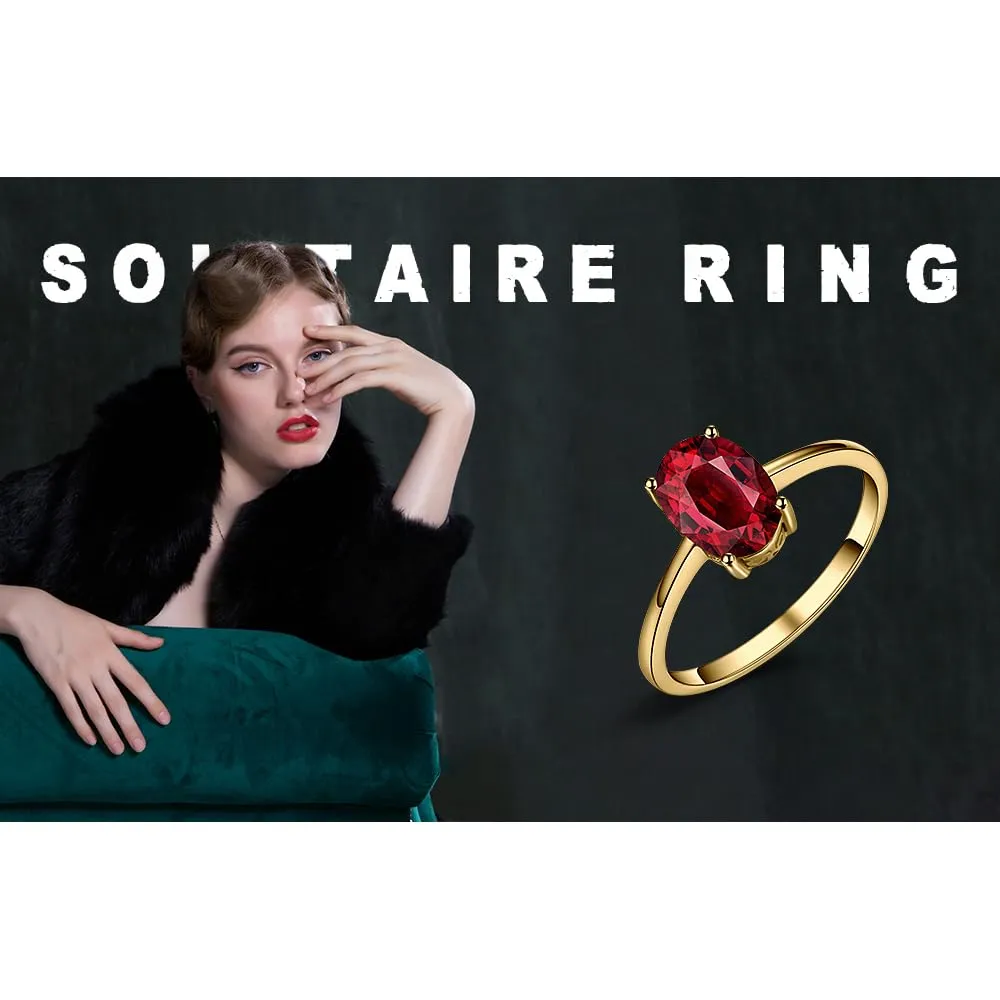 JewelryPalace Anello Donna Placcato Oro Giallo 14K con Granato Rosso Naturale Ovale, Misura 18.5 - immagine 6