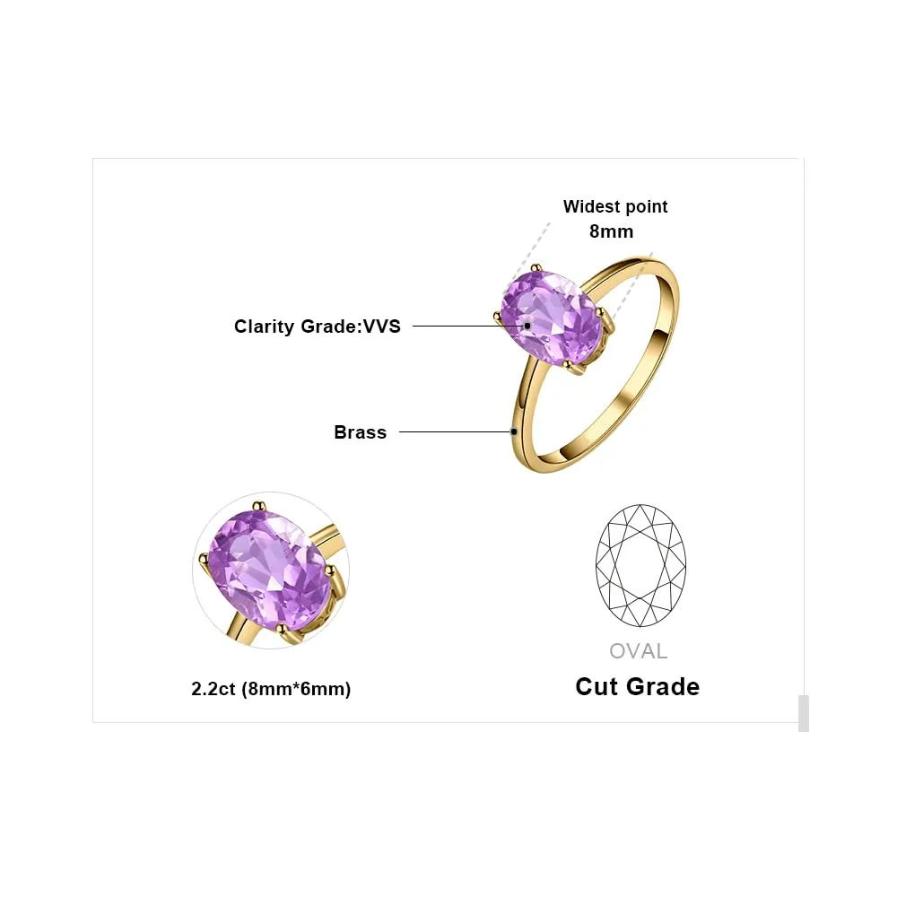 JewelryPalace Anello Donna in Oro Giallo 14K con Ametista Viola Naturale Ovale Solitario - immagine 2