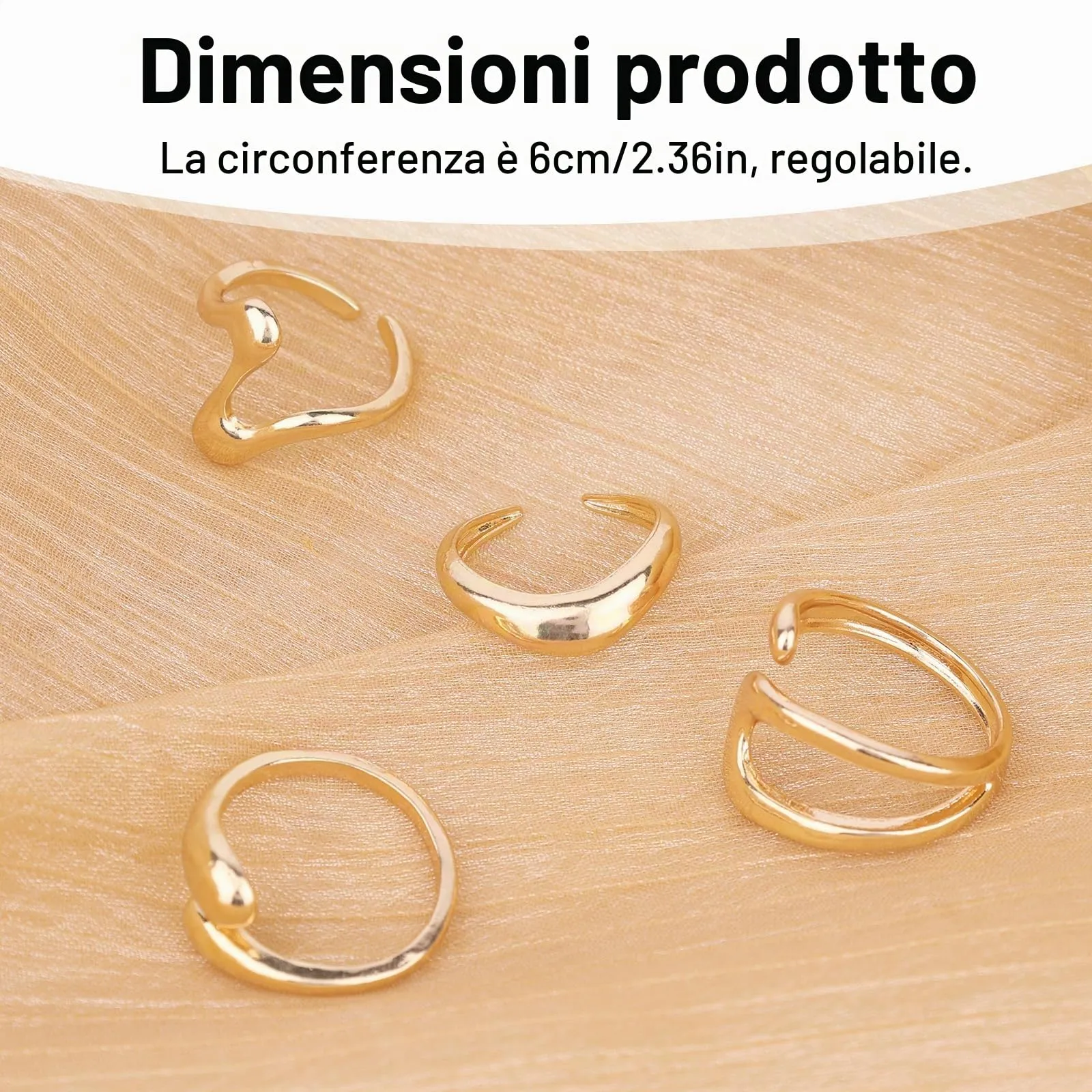 Mikovivi Set di 4 Anelli Spessi in Lega Regolabili Color Oro - immagine 2