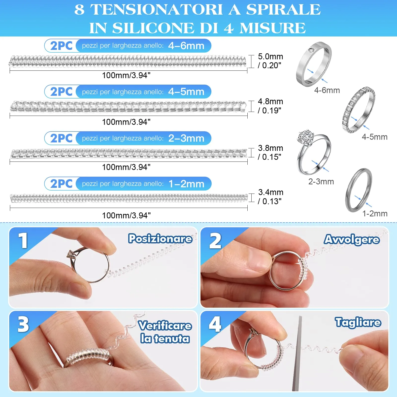 Lullu Set Riduttore Anelli in Silicone e TPU, 19 Pezzi - immagine 2