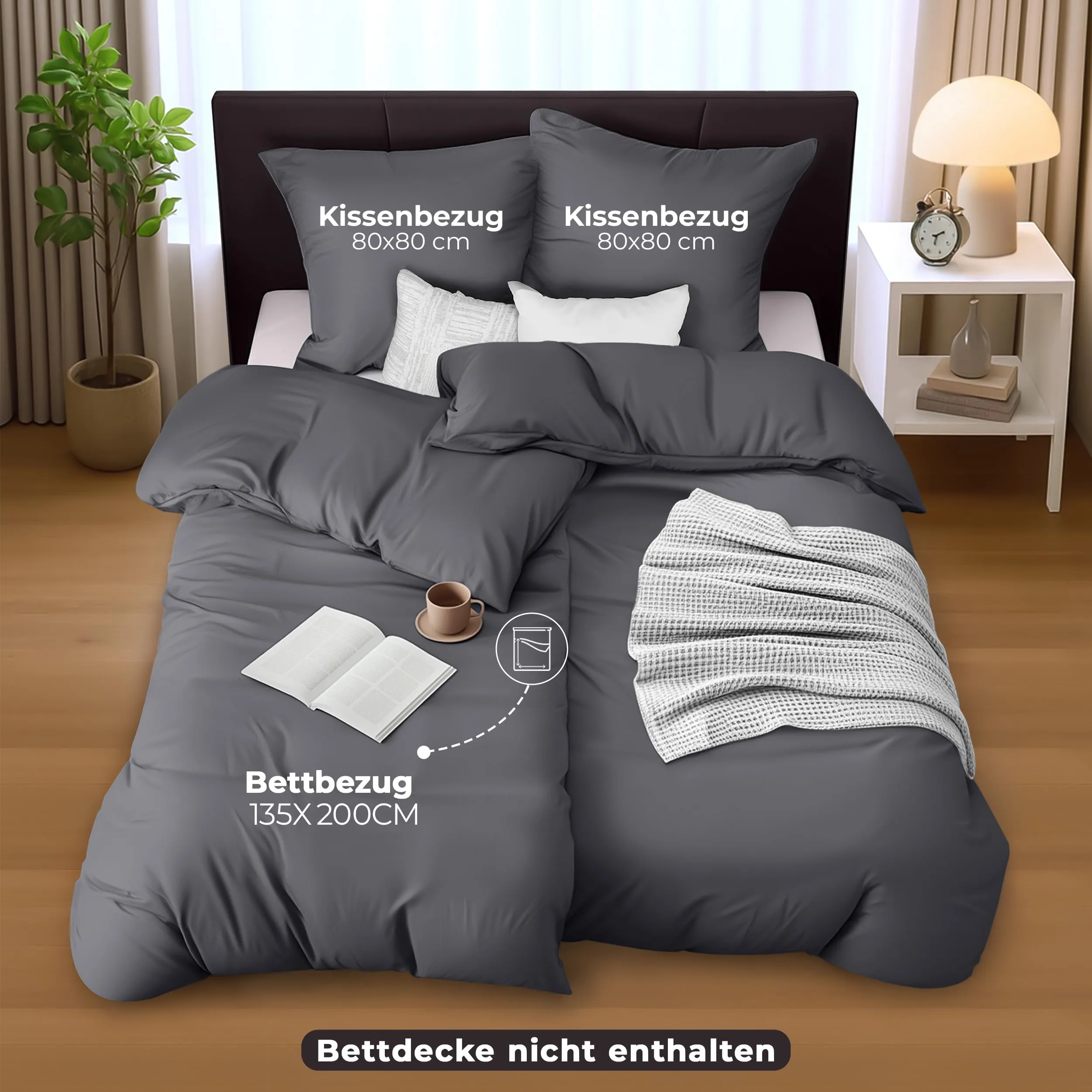 Utopia Bedding Set Copripiumino 135x200cm e Federe 80x80cm, Grigio - immagine 2