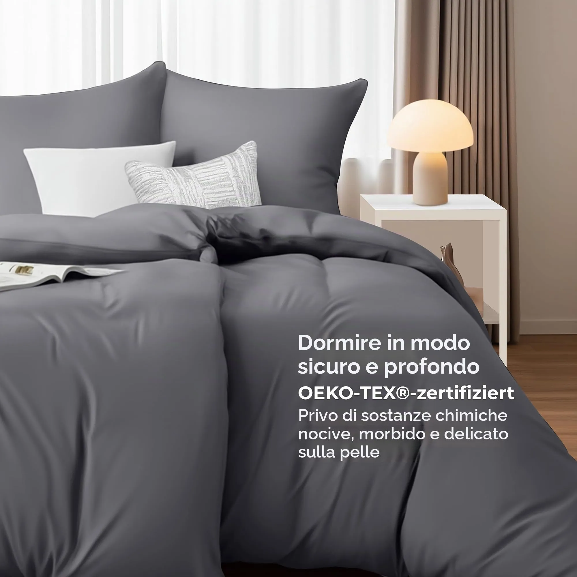 Utopia Bedding Set Copripiumino 135x200cm e Federe 80x80cm, Grigio - immagine 3