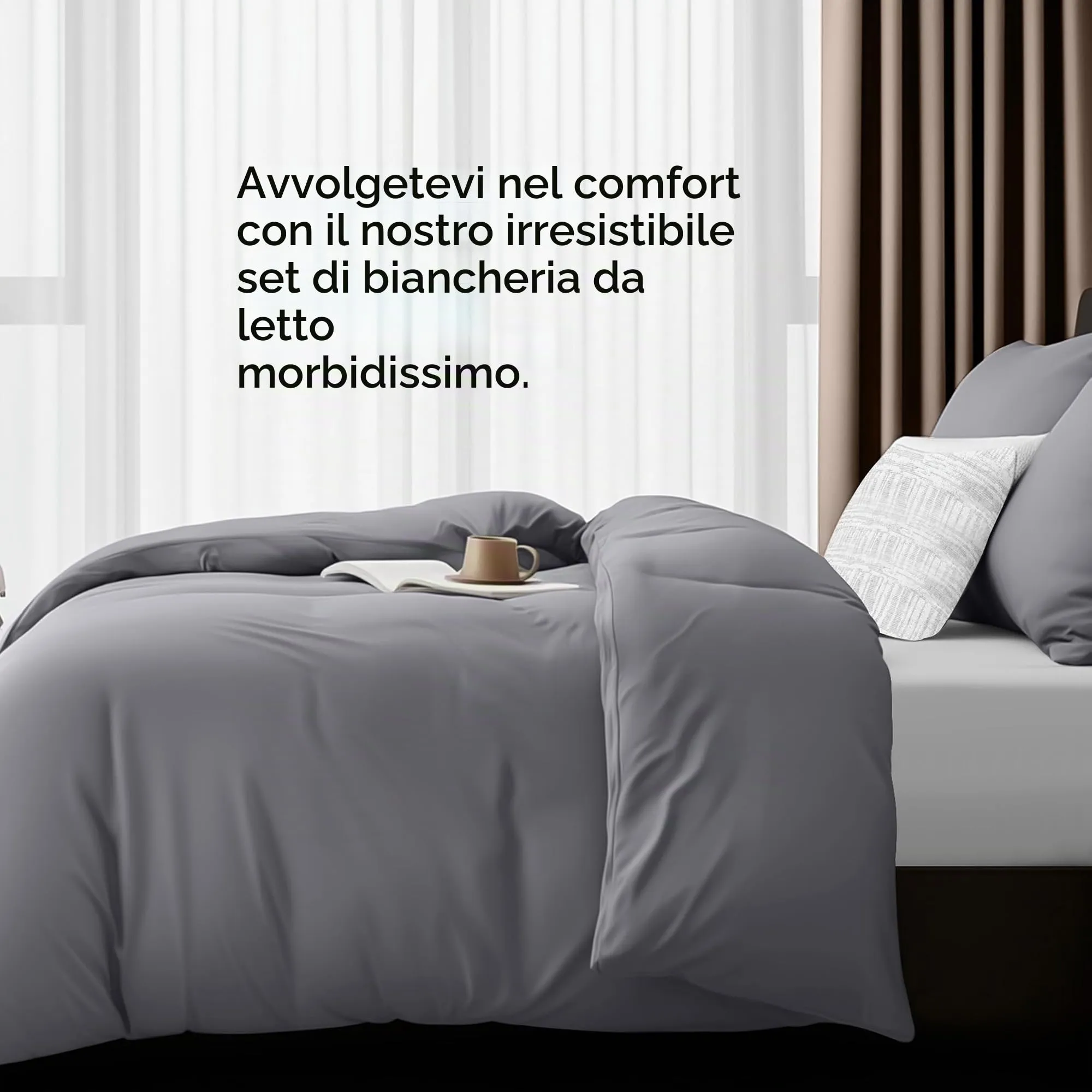 Utopia Bedding Set Copripiumino 135x200cm e Federe 80x80cm, Grigio - immagine 4