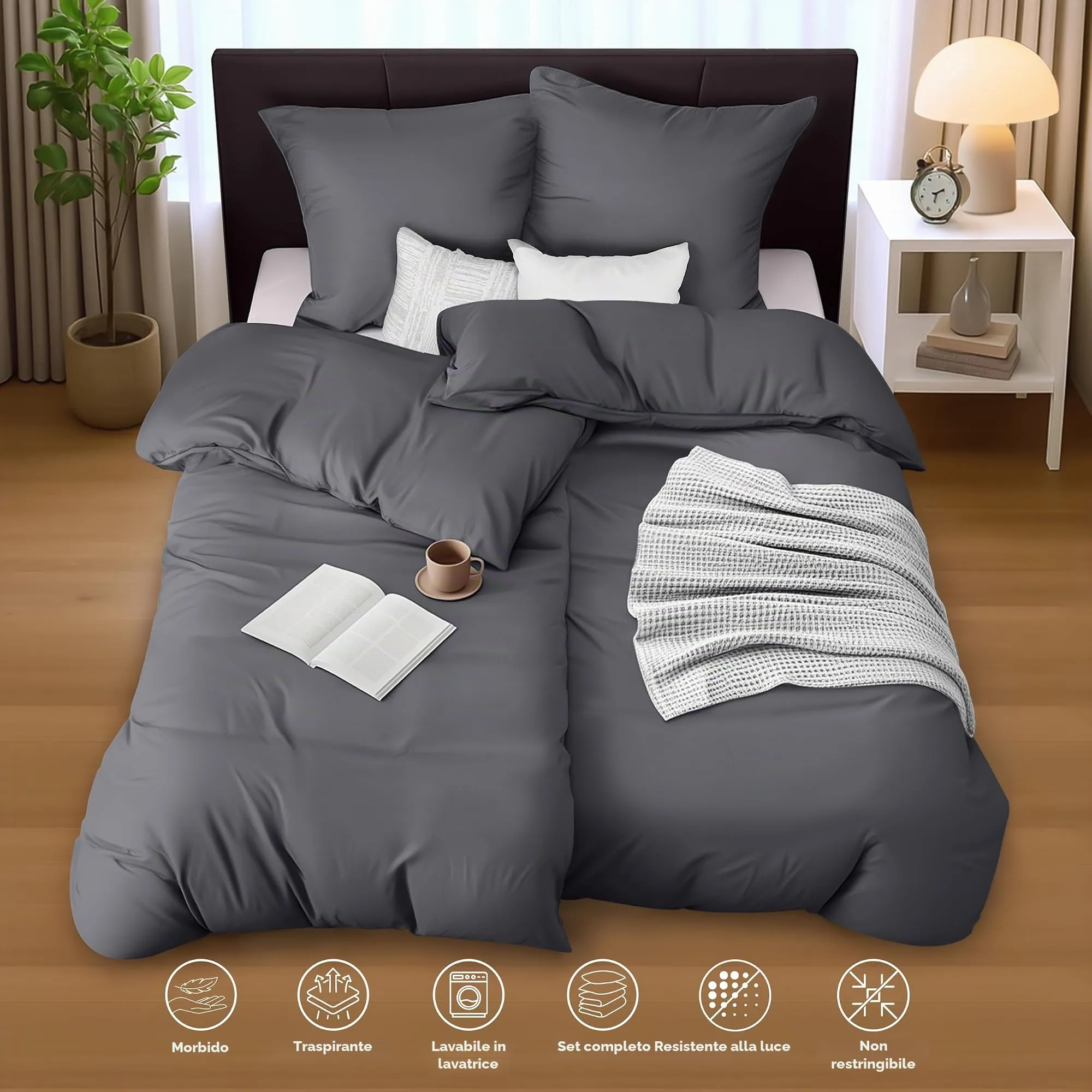 Utopia Bedding Set Copripiumino 135x200cm e Federe 80x80cm, Grigio - immagine 5