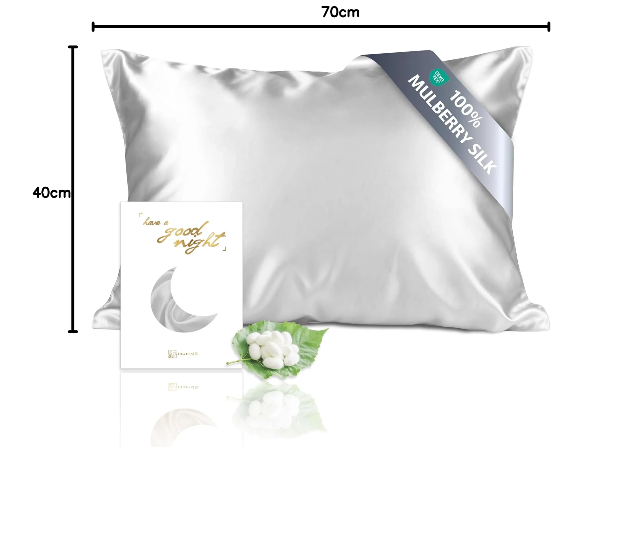 townssilk Federa in seta di gelso 100% naturale 19 momme, doppia faccia, 40x70cm, Argento - immagine 10