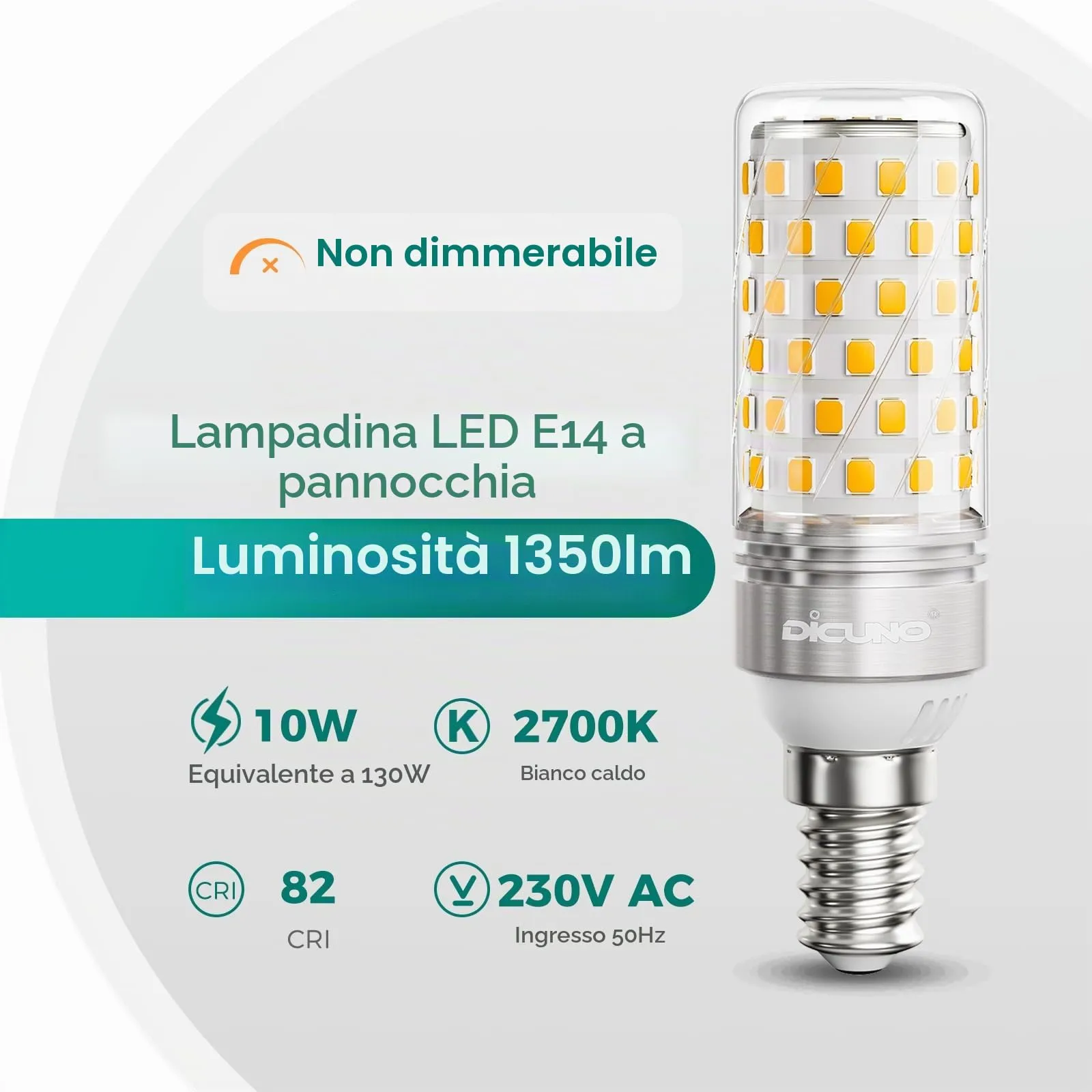 DiCUNO Lampadina LED E14 10W 2700K 1350lm, 4 Pezzi - immagine 2