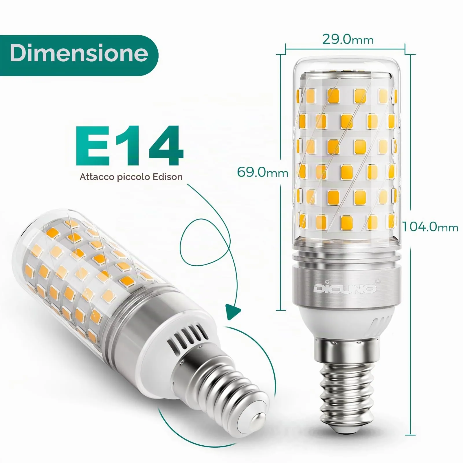 DiCUNO Lampadina LED E14 10W 2700K 1350lm, 4 Pezzi - immagine 3