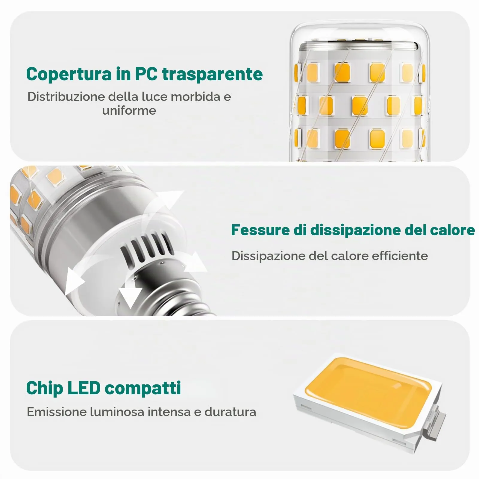 DiCUNO Lampadina LED E14 10W 2700K 1350lm, 4 Pezzi - immagine 5