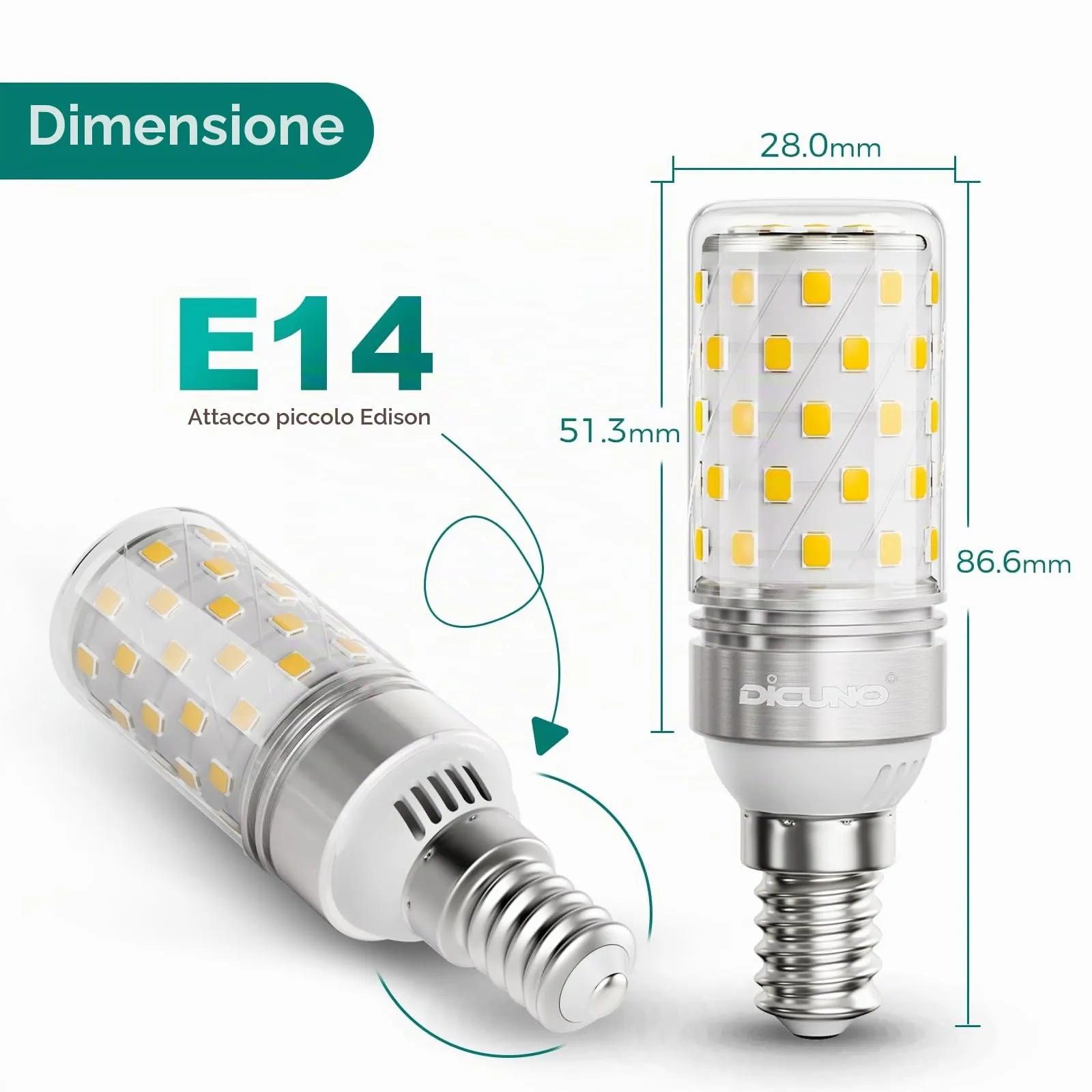 DiCUNO Lampadina LED E14 8W 4000K 1000lm, 4 Pezzi - immagine 3