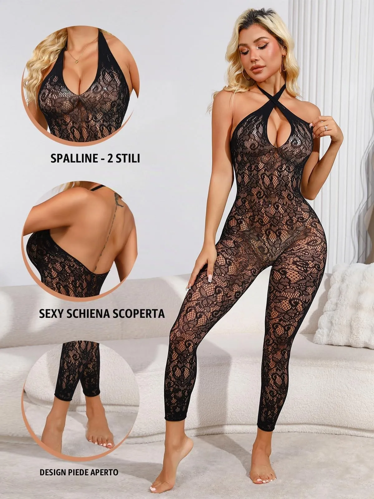 Buitifo Donna Fishnet Bodystocking Nero Hh, Taglia unica - immagine 2