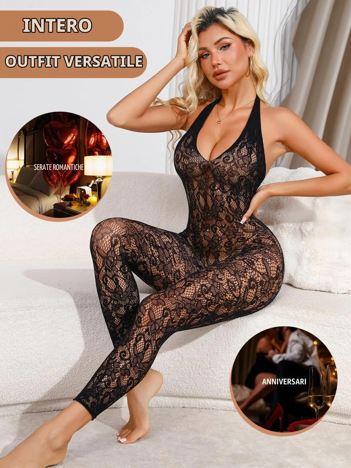 Buitifo Donna Fishnet Bodystocking Nero Hh, Taglia unica - immagine 3