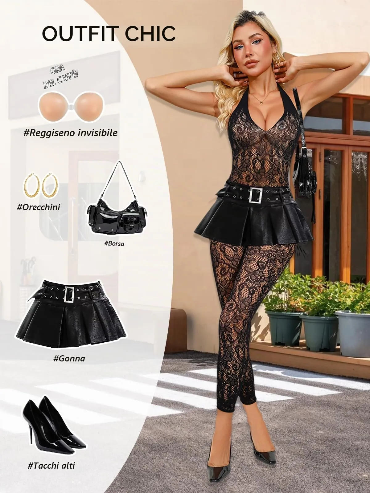 Buitifo Donna Fishnet Bodystocking Nero Hh, Taglia unica - immagine 5