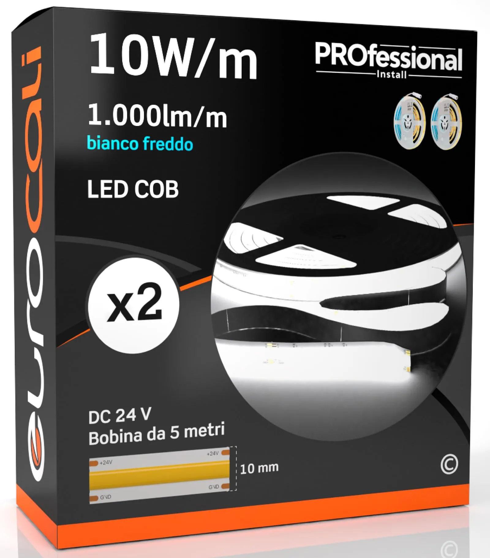 Eurocali Striscia LED COB Monocolore, 50W, 5 metri, 1000 lm/m, Bianco Freddo 6400K, Pacco da 2 - immagine 1