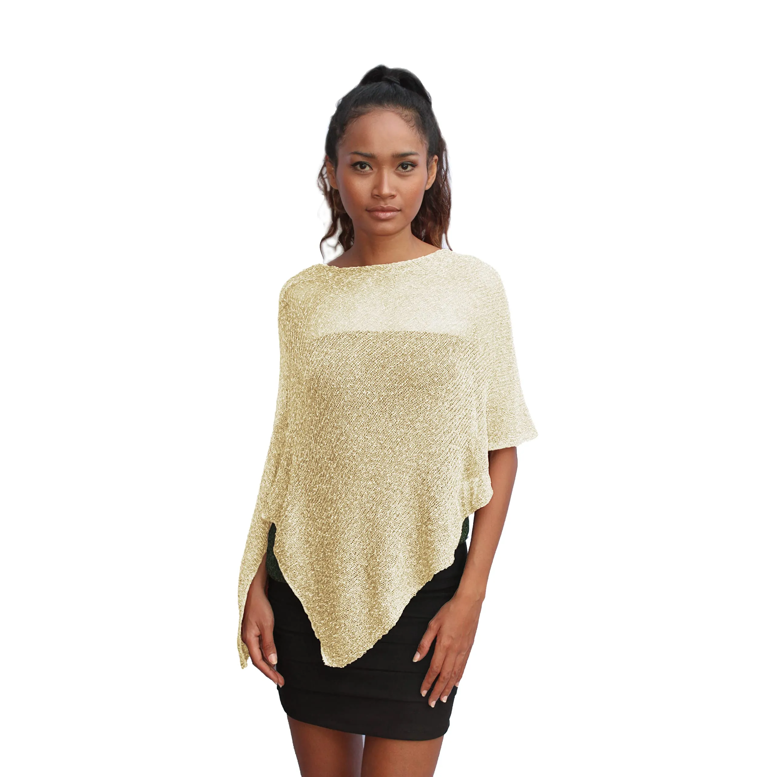 creazioni unique Poncho Coprispalle Donna in Rete di Viscosa Termica, Avorio Oro - immagine 1