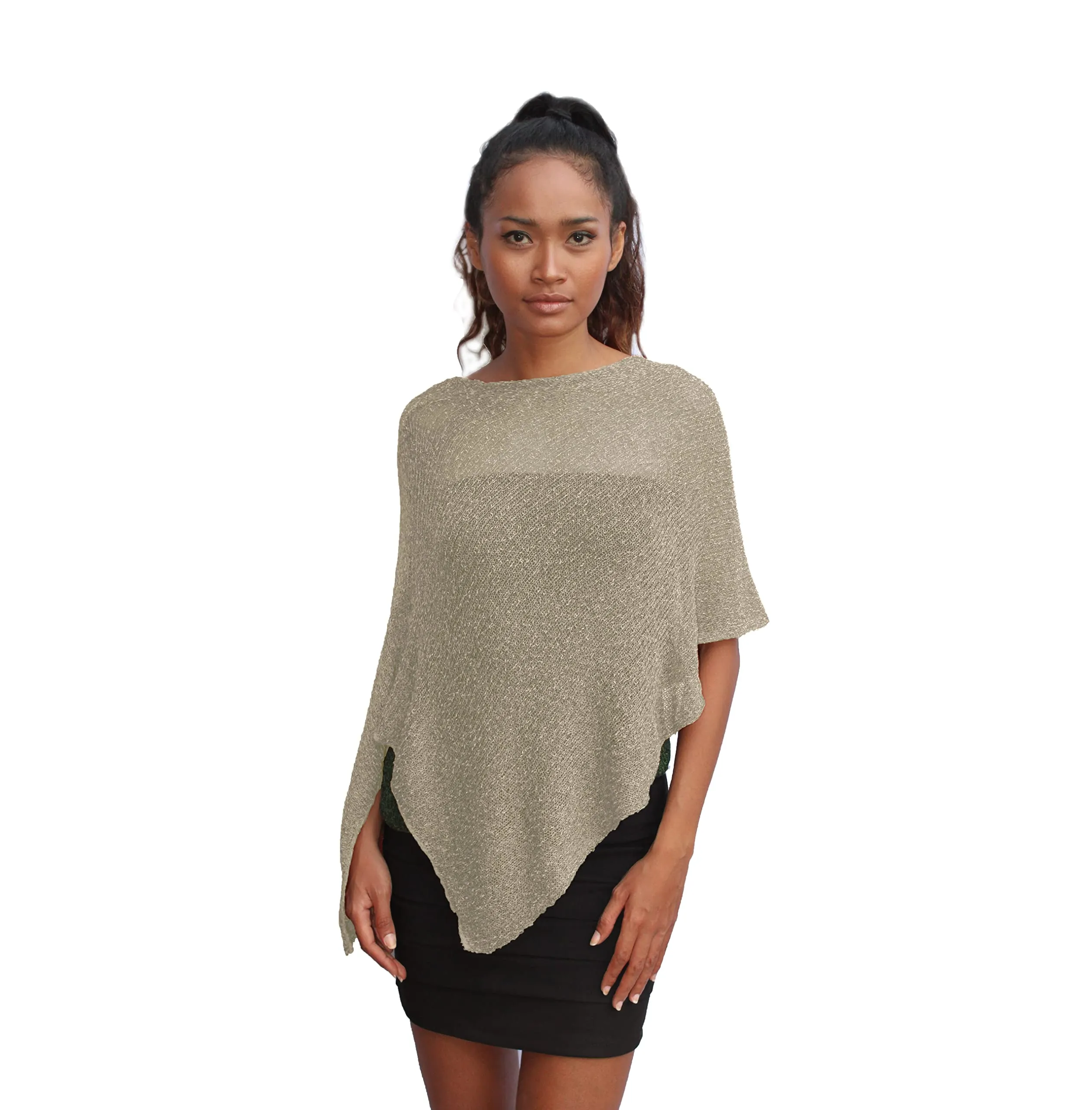 creazioni unique Poncho Coprispalle Donna in Rete di Viscosa Termica, Sabbia Argento - immagine 1