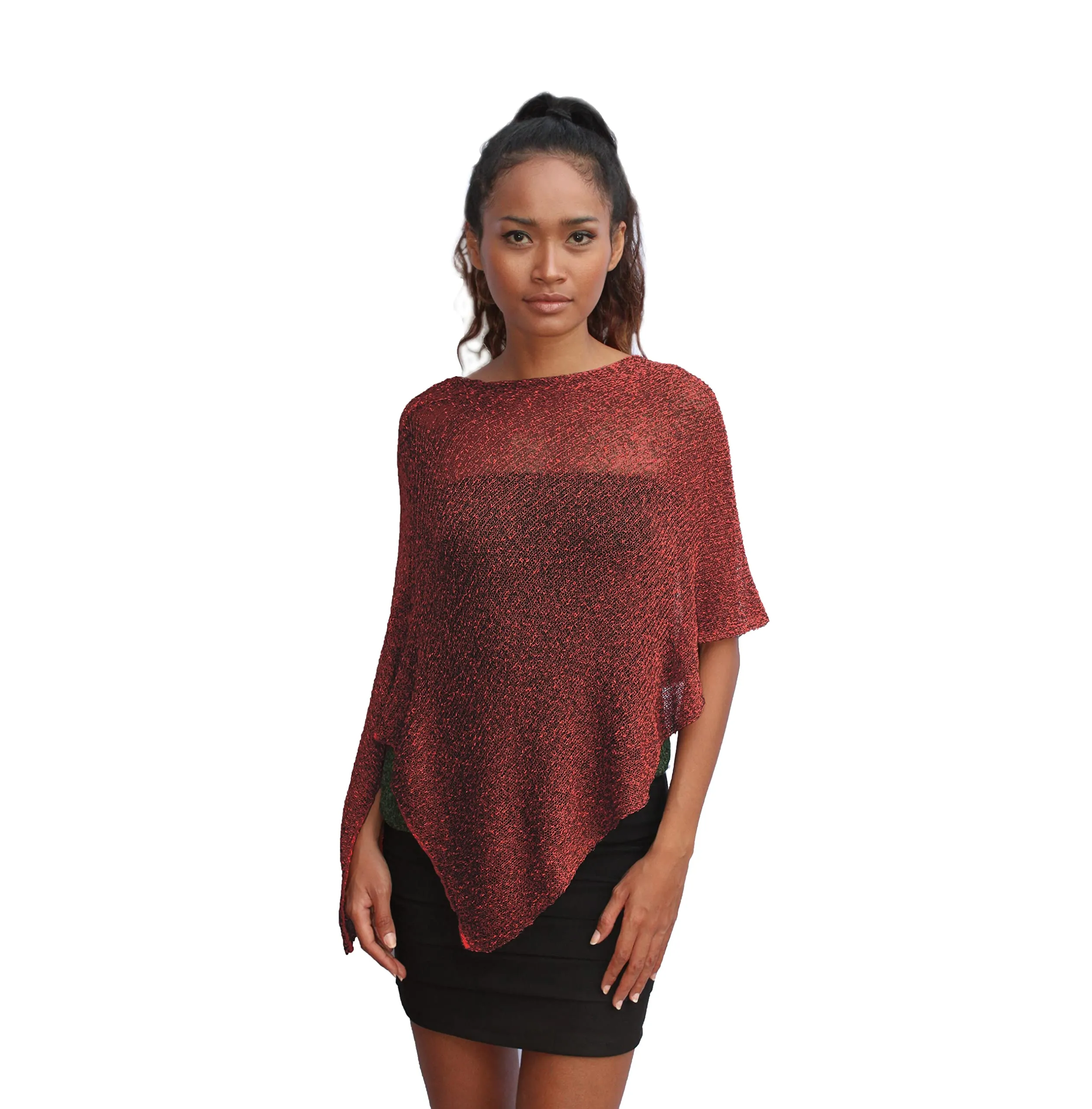 creazioni unique Poncho Coprispalle Donna in Rete di Viscosa Termica con Fiore di Ciliegio - Bordeaux Oro - immagine 1