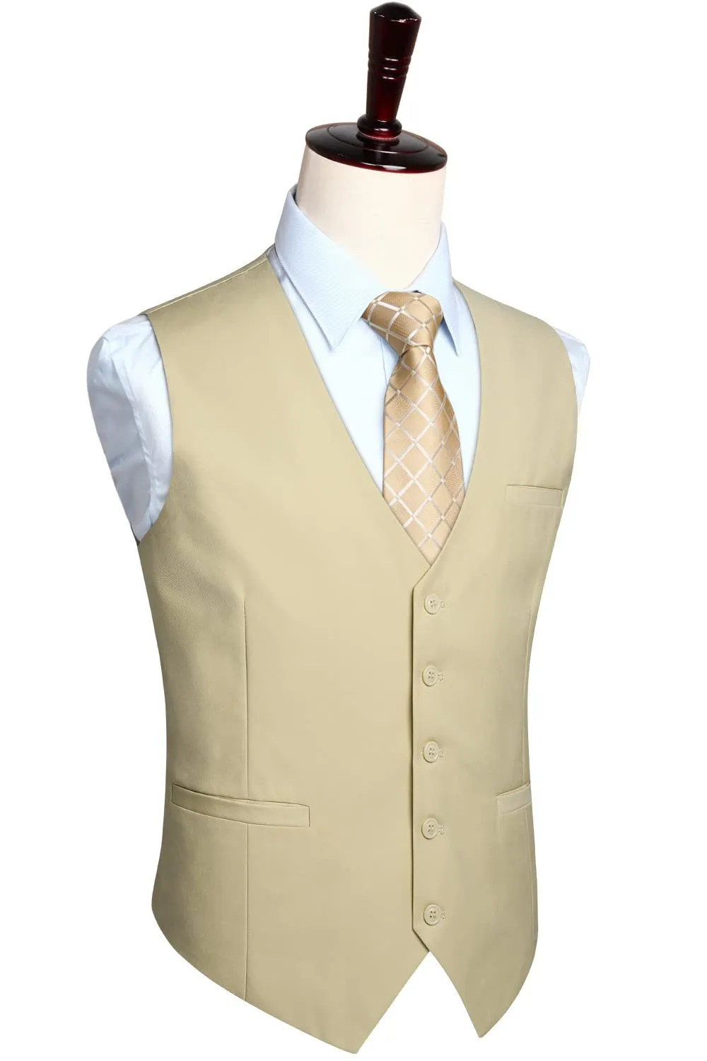 HISDERN Gilet da Abito da Uomo in Cotone, Champagne, M - immagine 5