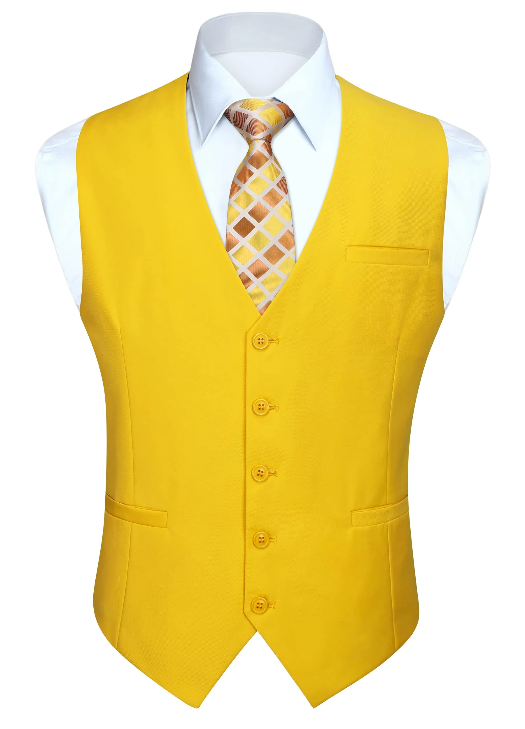 HISDERN Gilet da Abito da Uomo in Cotone Tinta Unita Giallo XXL - immagine 1