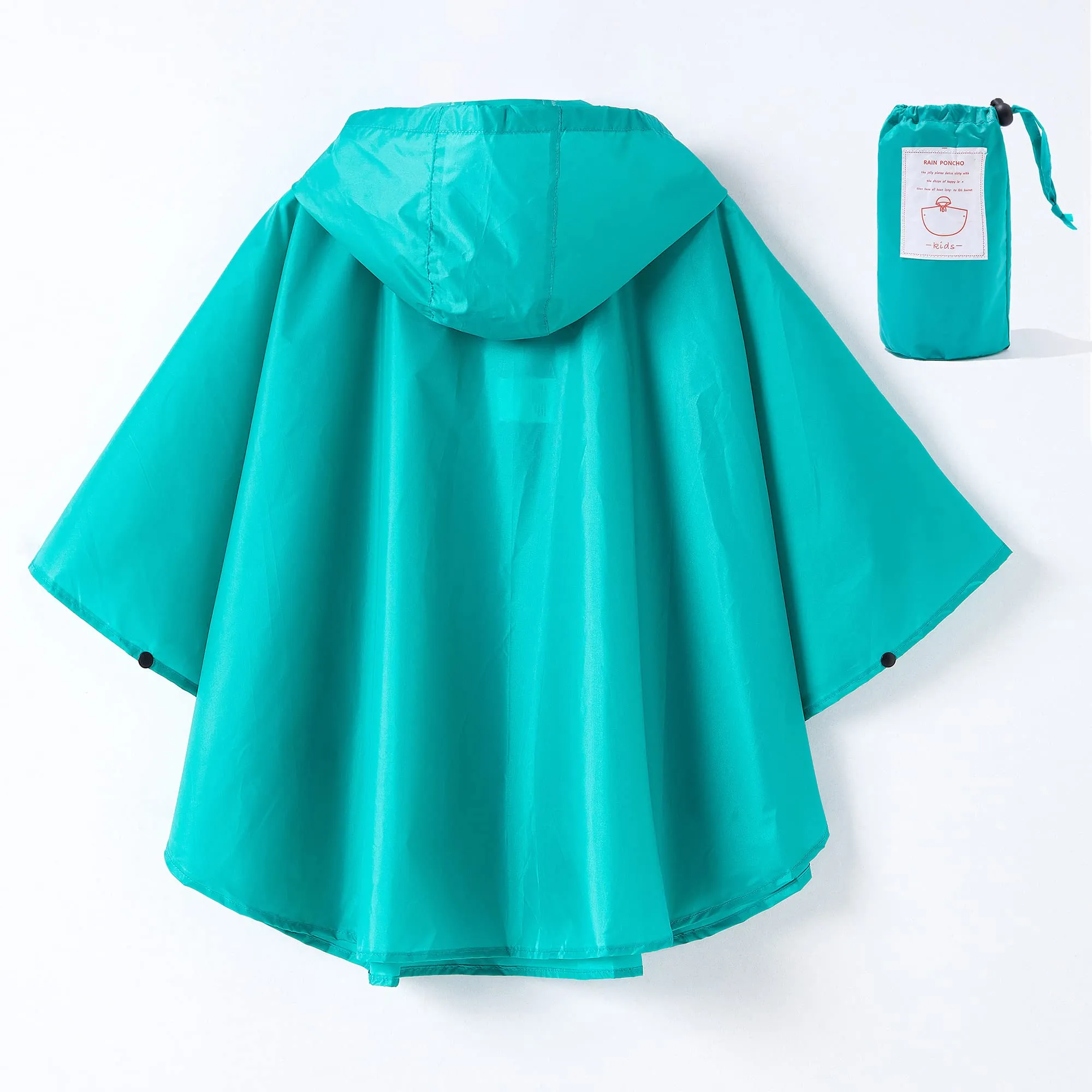 QIKADO Poncho Antipioggia Bambino con Cappuccio e Bottoni, Verde scuro, XL (8-12 anni) - immagine 3
