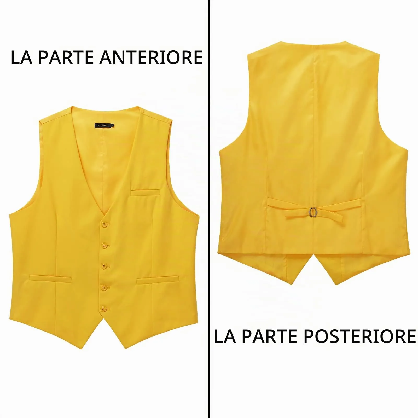 HISDERN Gilet da Abito da Uomo in Cotone Tinta Unita, Giallo, XL - immagine 3
