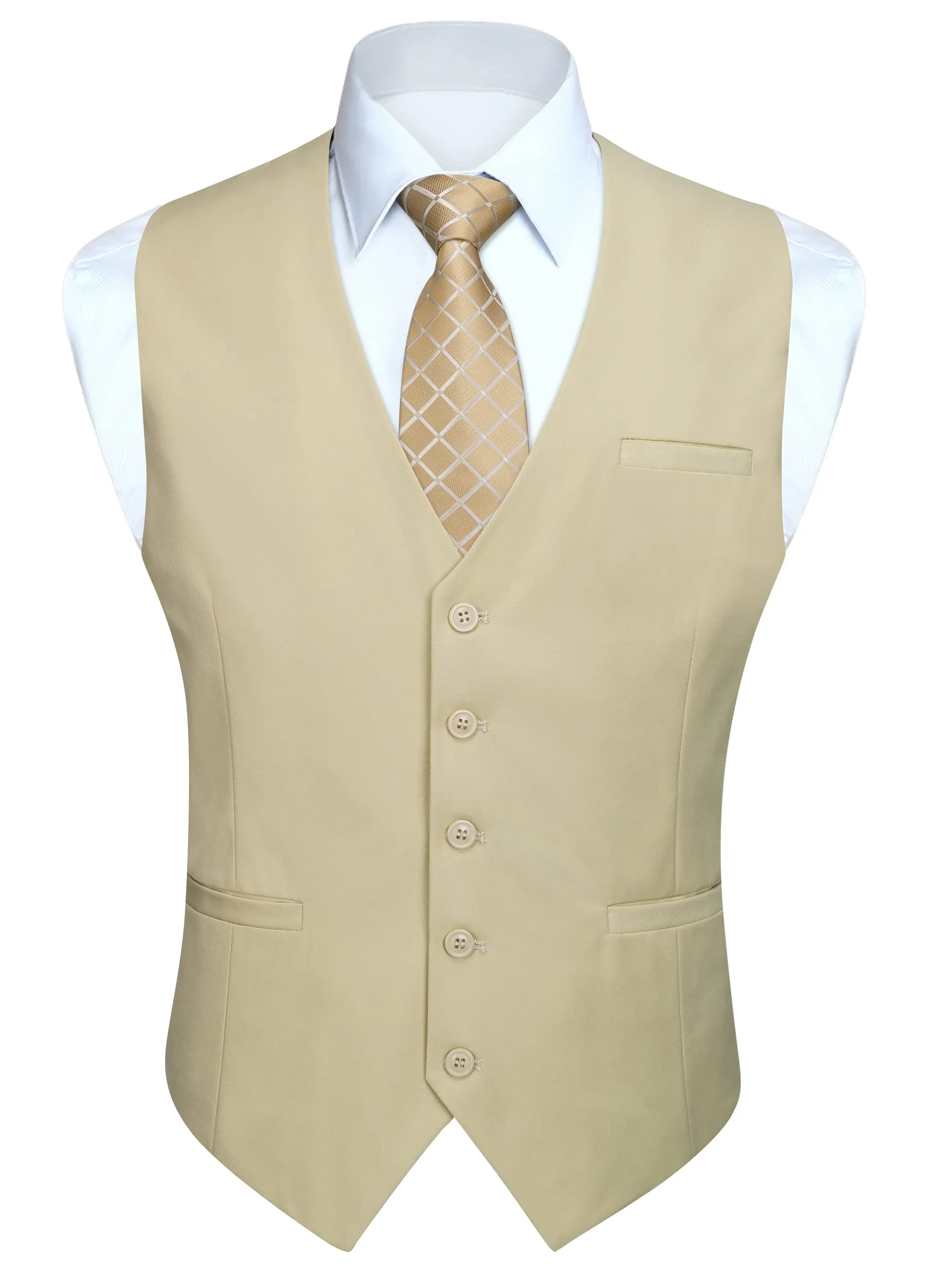 HISDERN Gilet da Abito da Uomo Formale in Cotone Tinta Unita, Champagne, 4XL - immagine 1