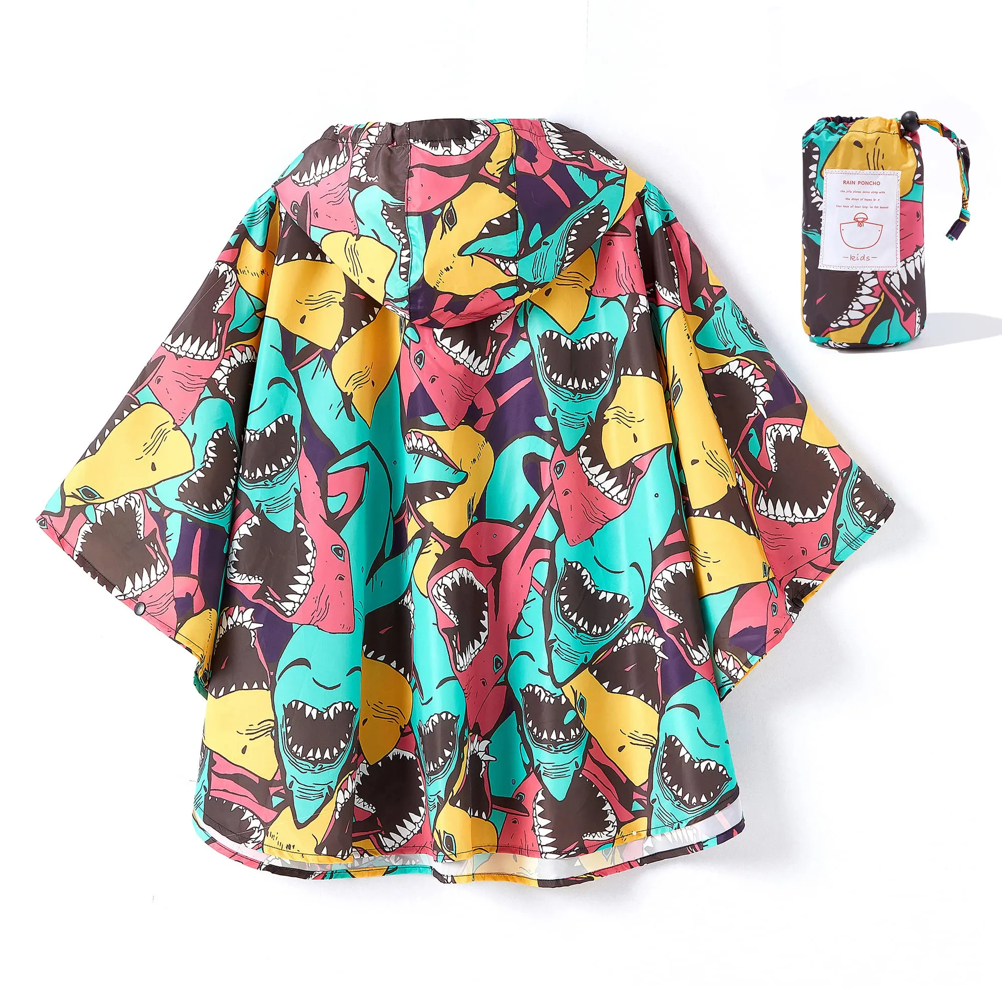 QIKADO Poncho Antipioggia Bambino Squalo Bigmouth, Taglia M (3-5 anni) - immagine 2
