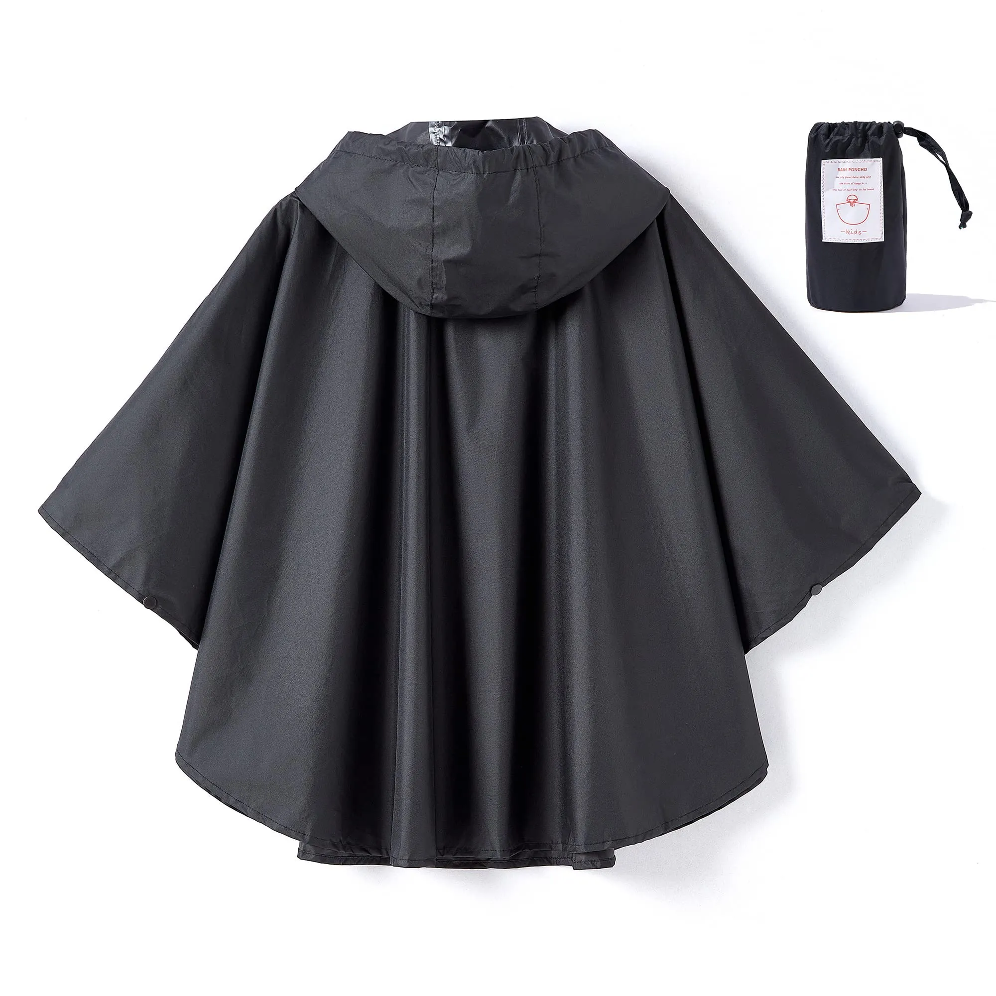 QIKADO Poncho Antipioggia Bambino con Cappuccio e Bottoni, Nero, XL (8-12 anni) - immagine 3