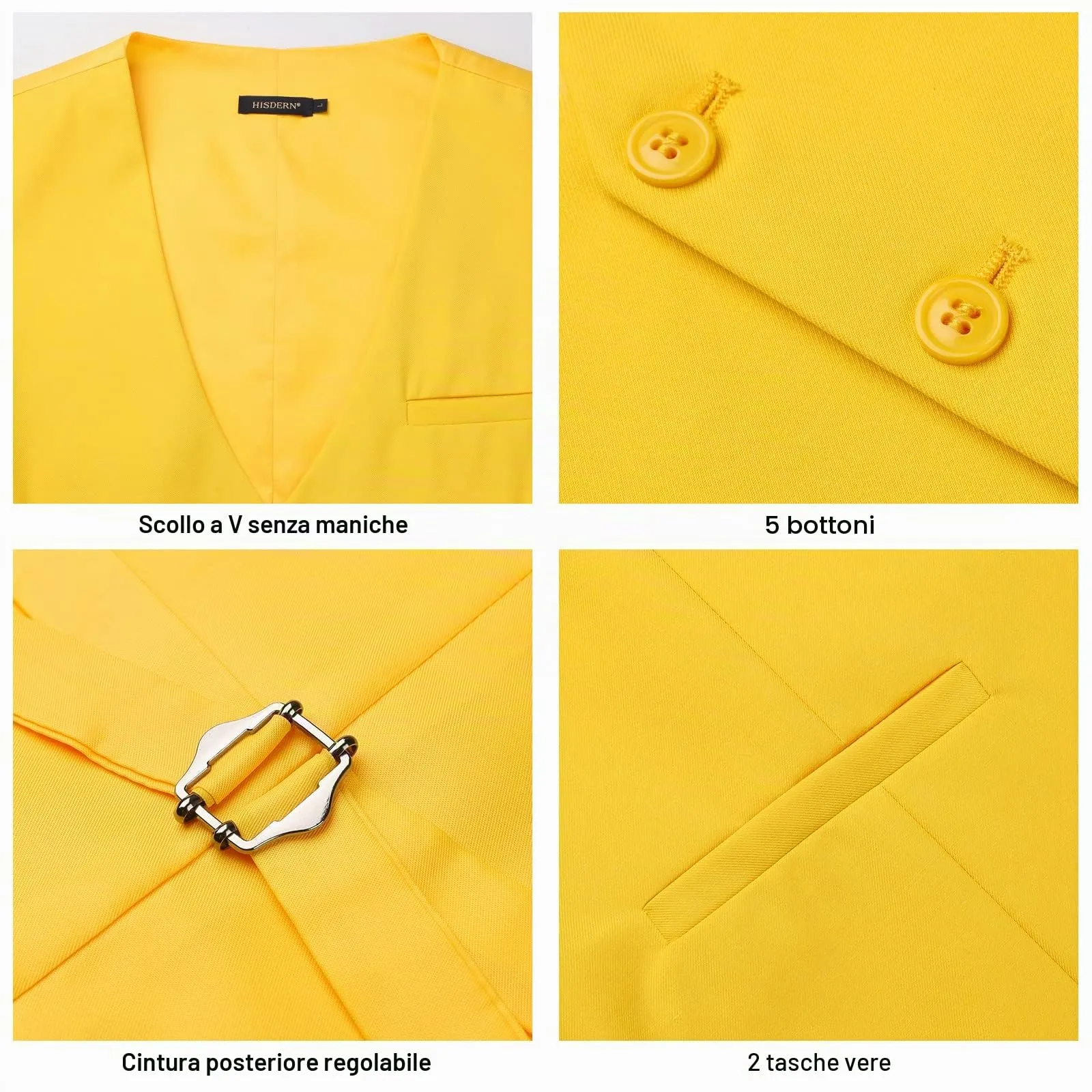 HISDERN Gilet da Abito da Uomo in Cotone, Tinta Unita, Giallo, 4XL - immagine 4