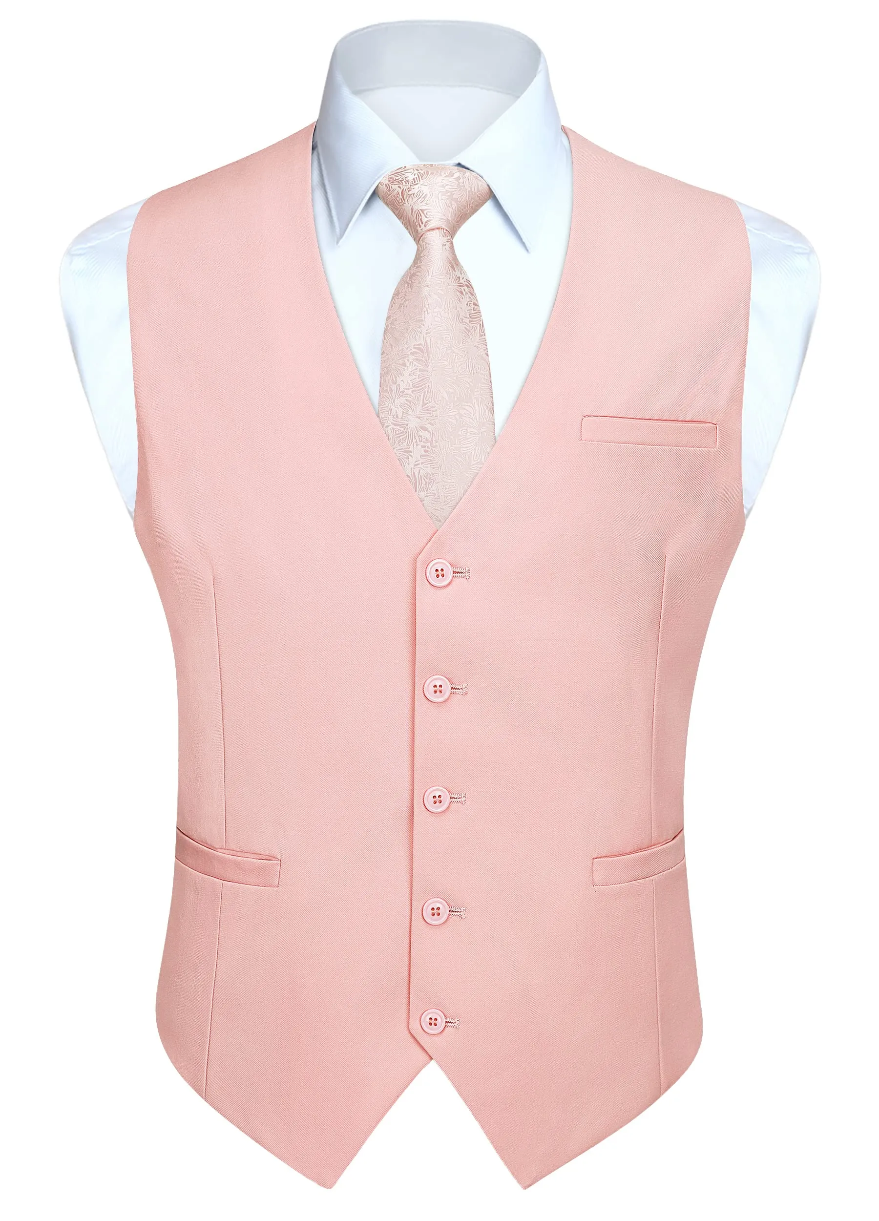 HISDERN Gilet da Abito da Uomo in Cotone Tinta Unita, Rosa, XXL - immagine 1