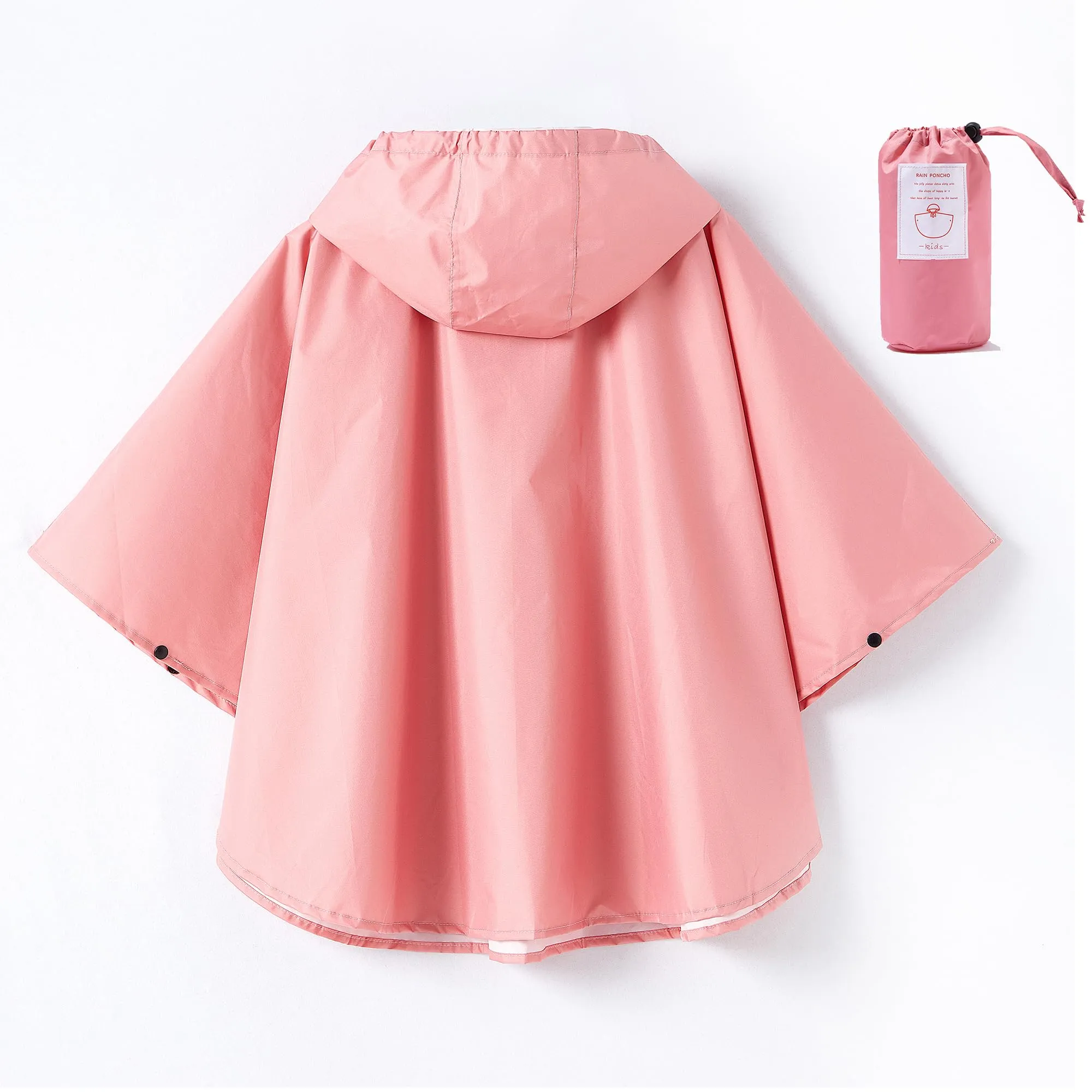 QIKADO Poncho Antipioggia Bambino con Cappuccio e Bottoni, Rosa scuro, L, 5-8 anni - immagine 3