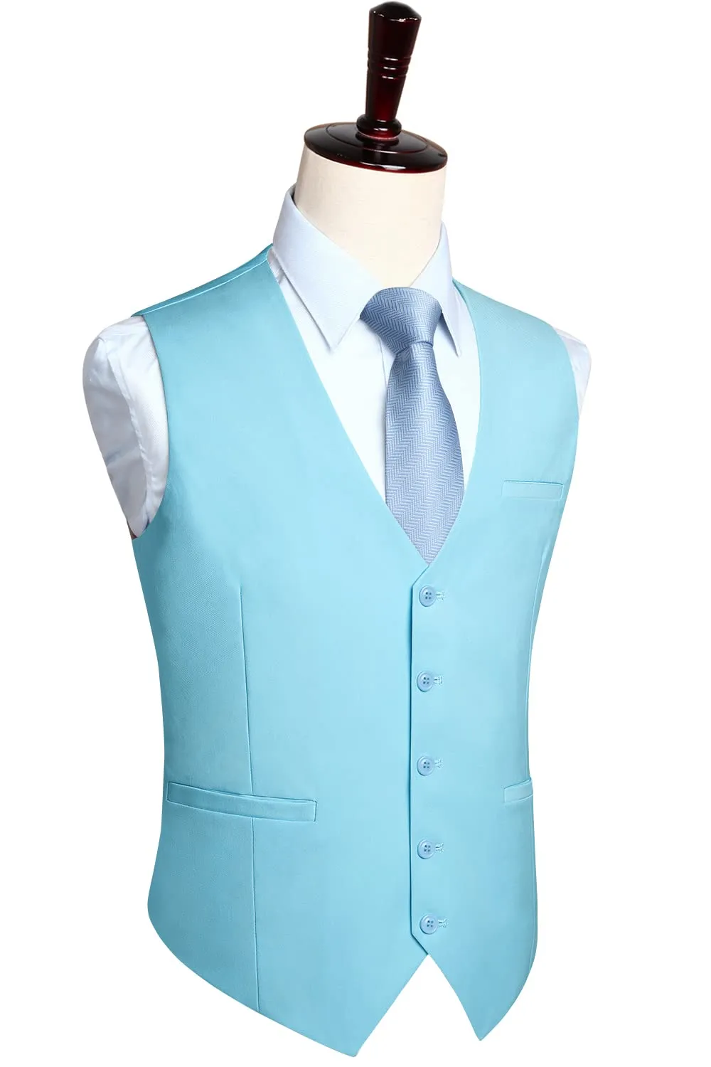 HISDERN Gilet da Abito da Uomo in Cotone Tinta Unita, Azzurro, S - immagine 4