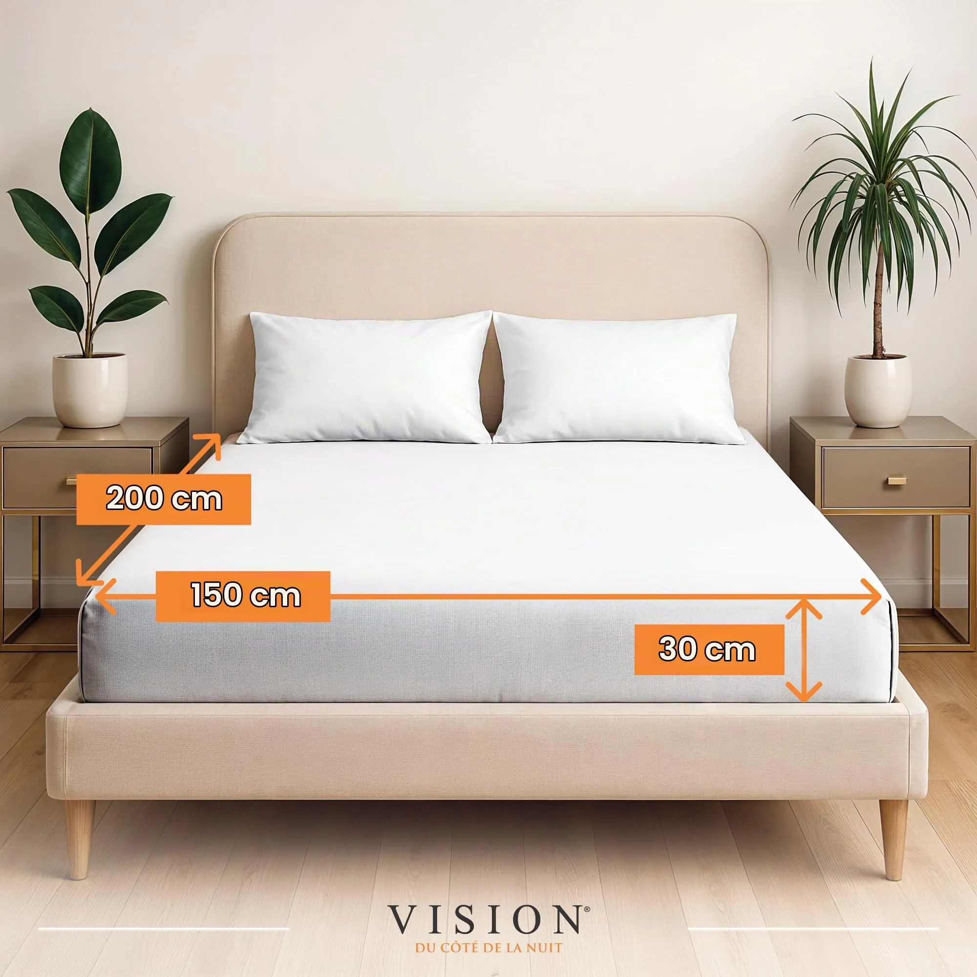 VISION Lenzuolo con angoli 100% cotone, Letto matrimoniale (150 x 200 cm), Bianco - immagine 2