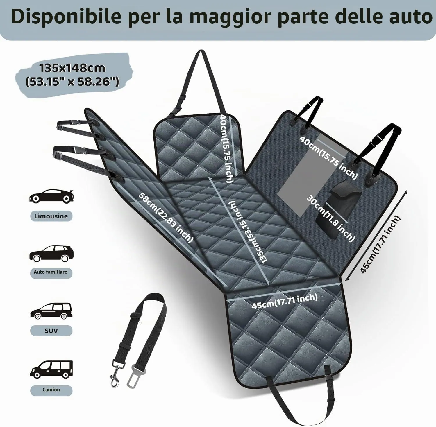 KYG Coperta per cani per sedile posteriore auto con protezione laterale e finestra di vista, impermeabile e resistente ai graffi, 135 x 148 cm - immagine 2