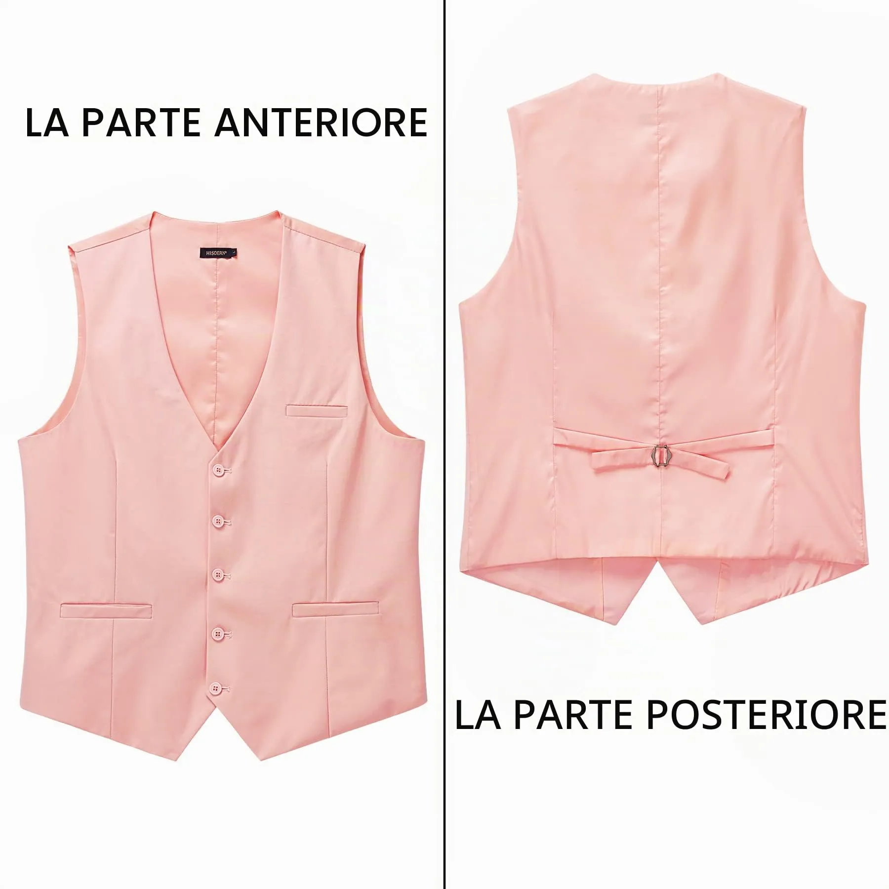 HISDERN Gilet da Abito da Uomo in Cotone, Tinta Unita, Rosa, XS - immagine 3