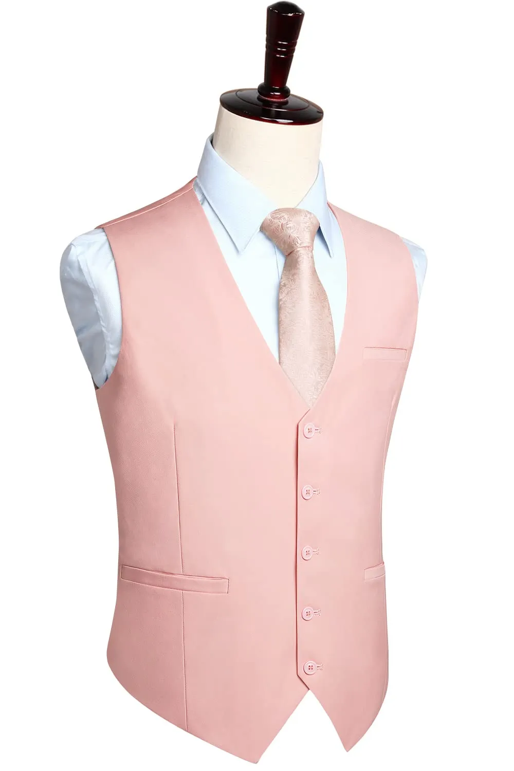 HISDERN Gilet da Abito da Uomo in Cotone, Tinta Unita, Rosa, XS - immagine 4