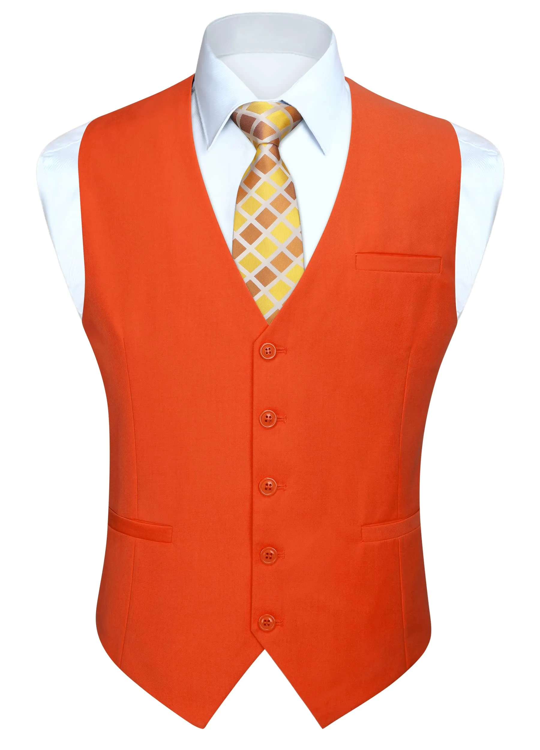 HISDERN Gilet da Abito da Uomo in Cotone Tinta Unita Formale, Arancia, XXL - immagine 1
