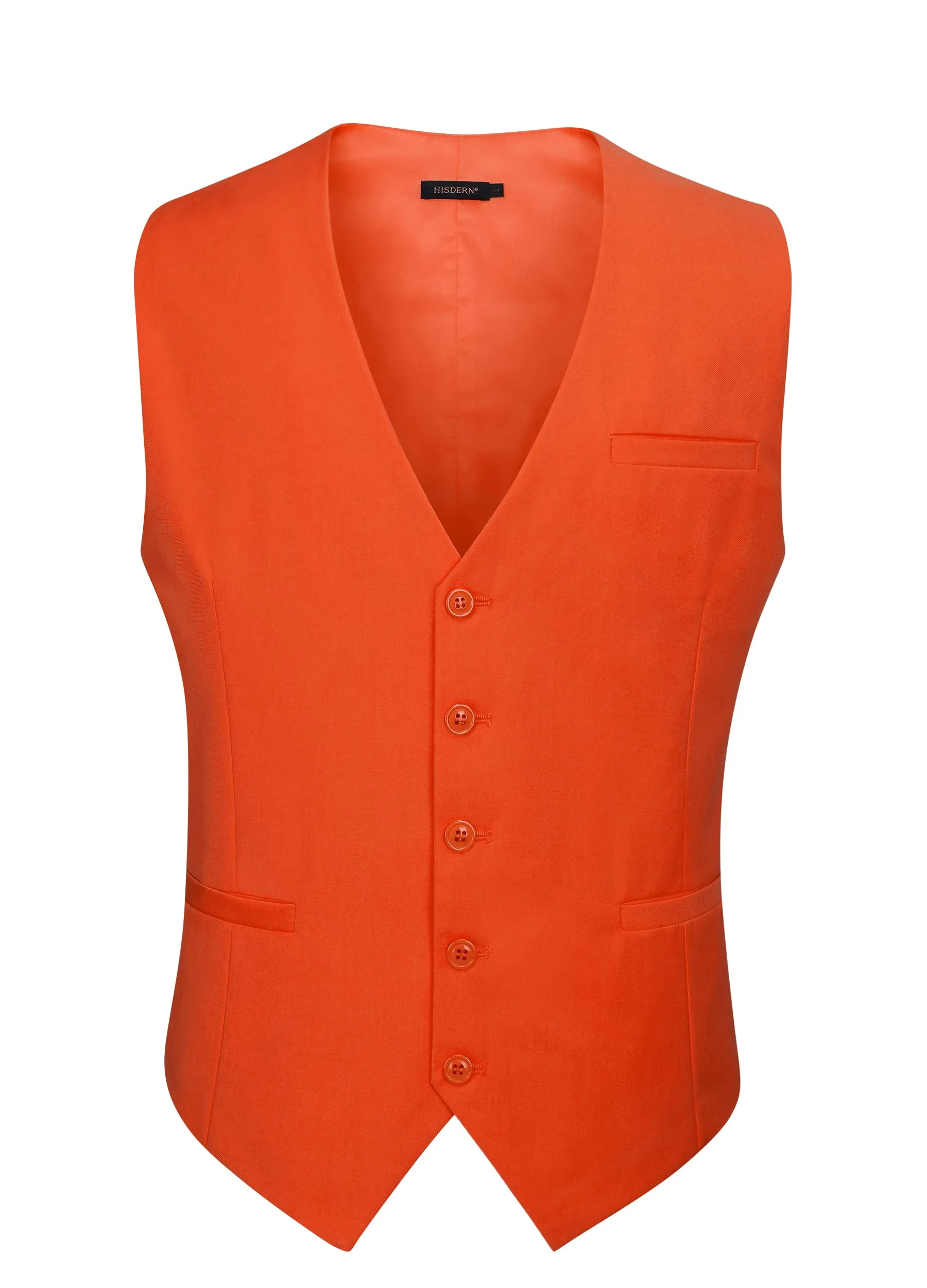HISDERN Gilet da Abito da Uomo in Cotone Tinta Unita Formale, Arancia, XXL - immagine 2