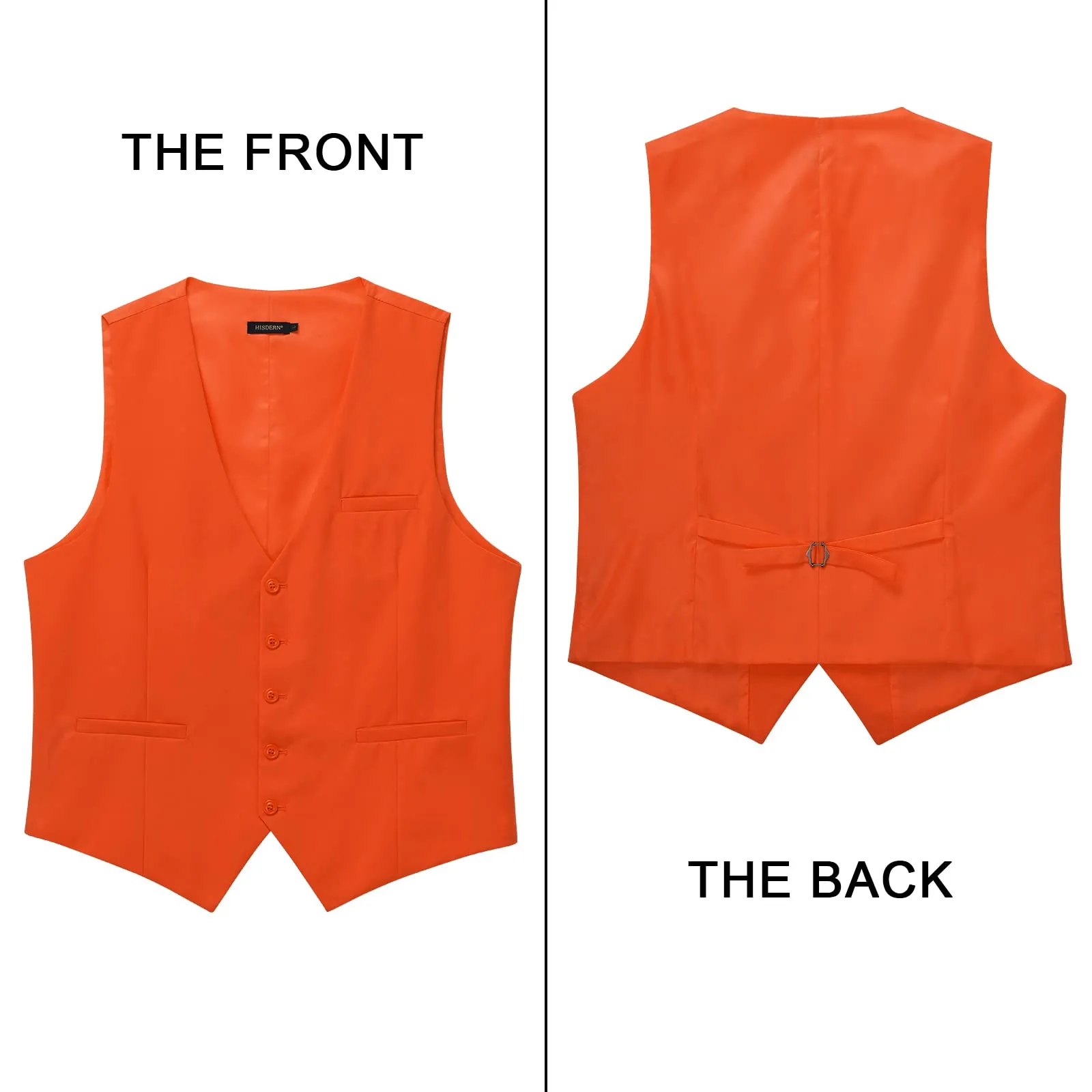 HISDERN Gilet da Abito da Uomo in Cotone Tinta Unita Formale, Arancia, XXL - immagine 3