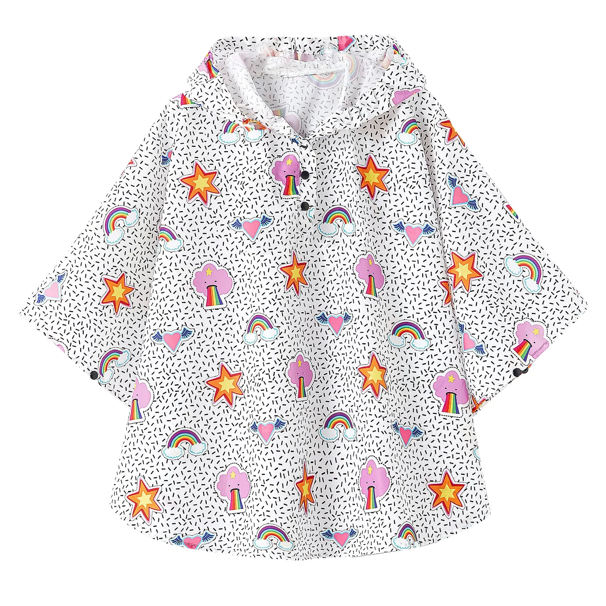 QIKADO Poncho Antipioggia Bambino con Cappuccio, Stelle e Arcobaleni, XL (8-12 anni) - immagine 1