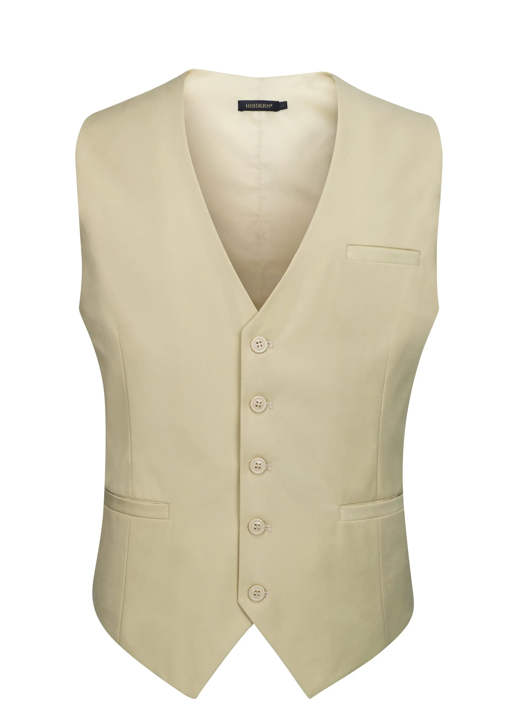 HISDERN Gilet da Abito da Uomo in Cotone, Tinta Unita, Champagne, L - immagine 2