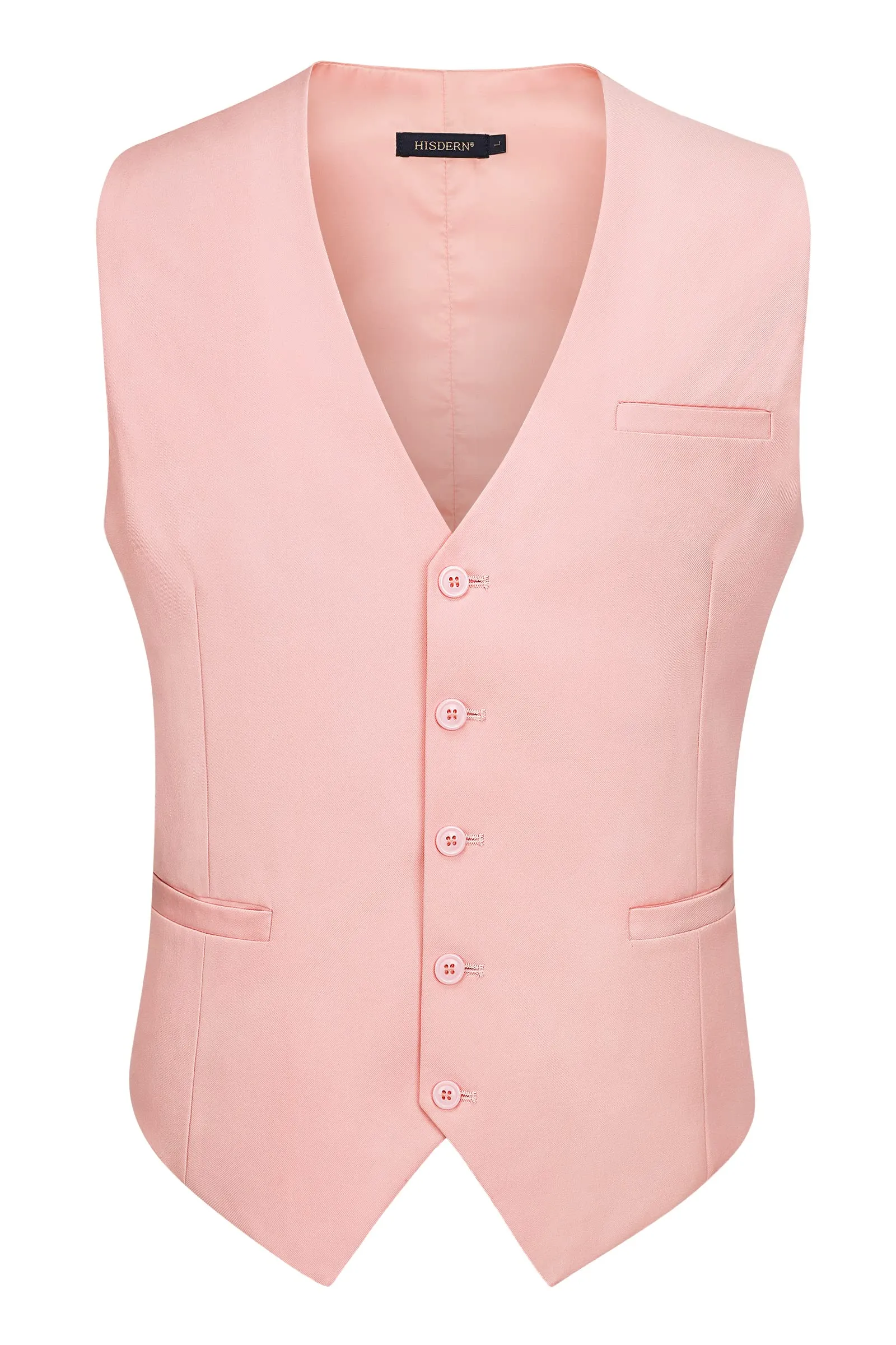 HISDERN Gilet da Abito da Uomo in Cotone, Tinta Unita, Rosa, XL - immagine 2